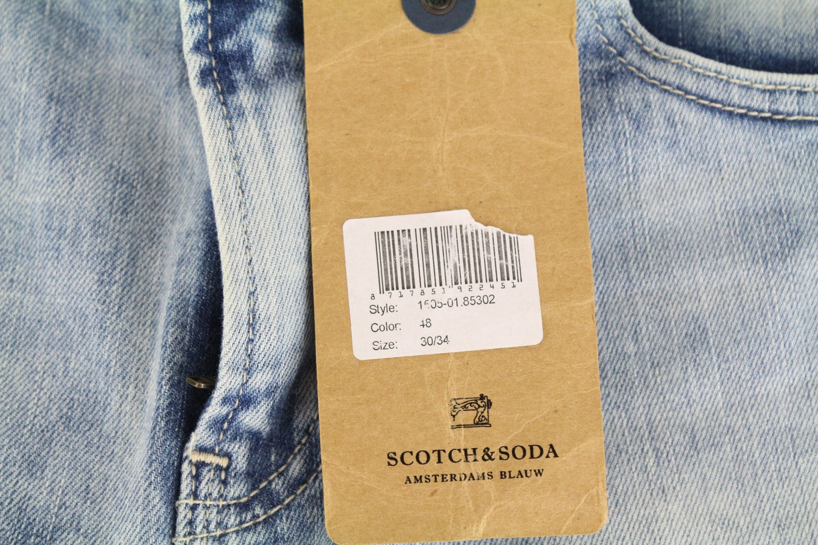 SCOTCH &amp; SODA vyriški aptempti džinsai W30 L34 aptempti mėlyni tamprūs medvilniniai džinsai 