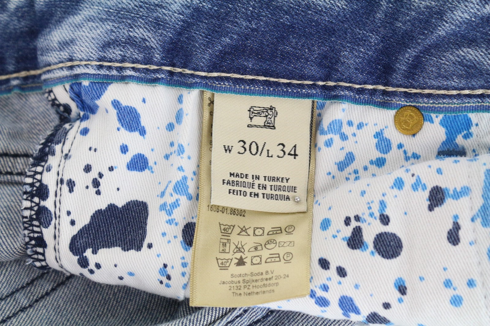 SCOTCH &amp; SODA vyriški aptempti džinsai W30 L34 aptempti mėlyni tamprūs medvilniniai džinsai 