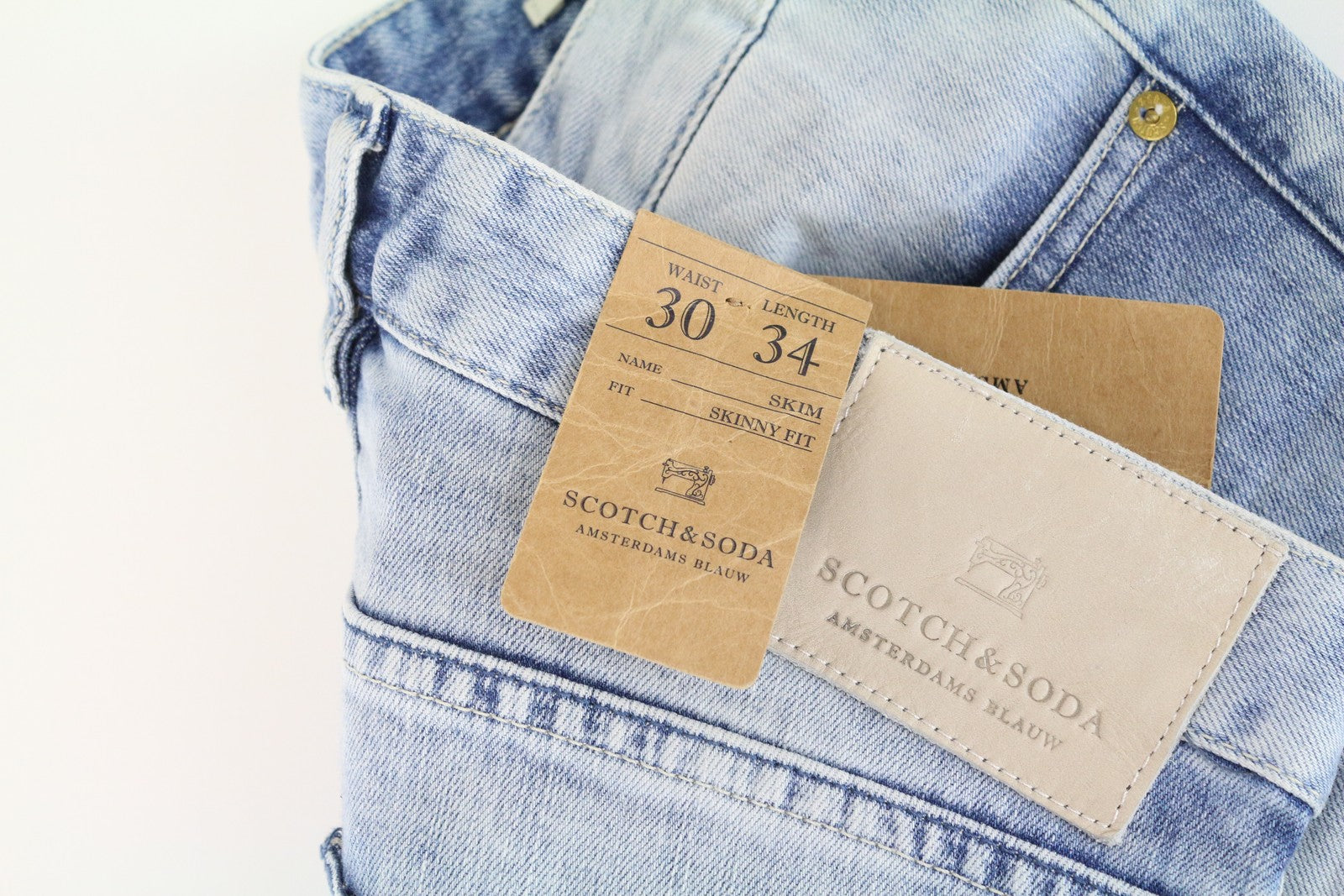 SCOTCH &amp; SODA vyriški aptempti džinsai W30 L34 aptempti mėlyni tamprūs medvilniniai džinsai 