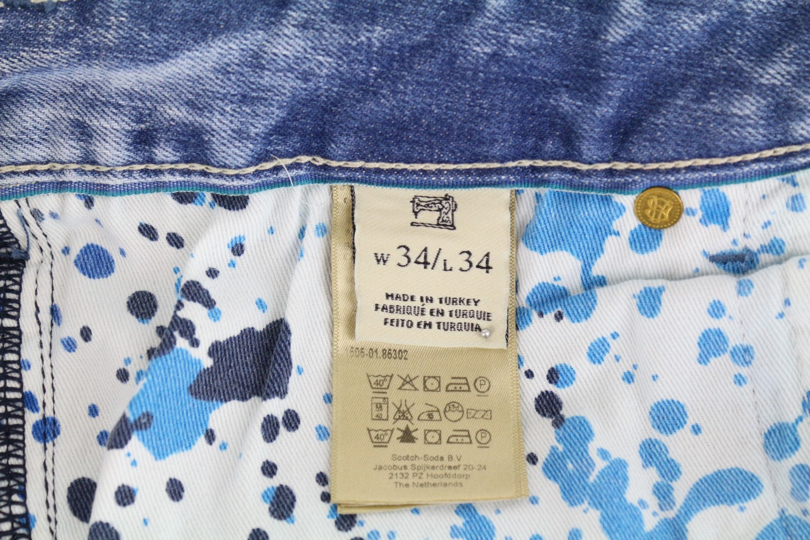 SCOTCH &amp; SODA Skinny džinsai, aptempti, W34/L34, mėlyni, medvilniniai, skalbto kirpimo, tamprūs, vyriški 