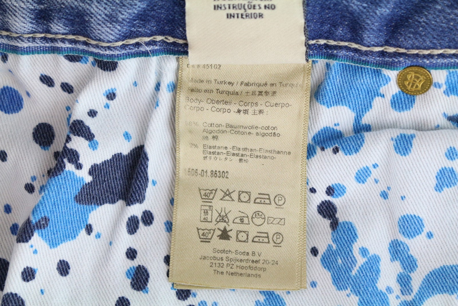 SCOTCH &amp; SODA Skinny džinsai, aptempti, W34/L34, mėlyni, medvilniniai, skalbto kirpimo, tamprūs, vyriški 