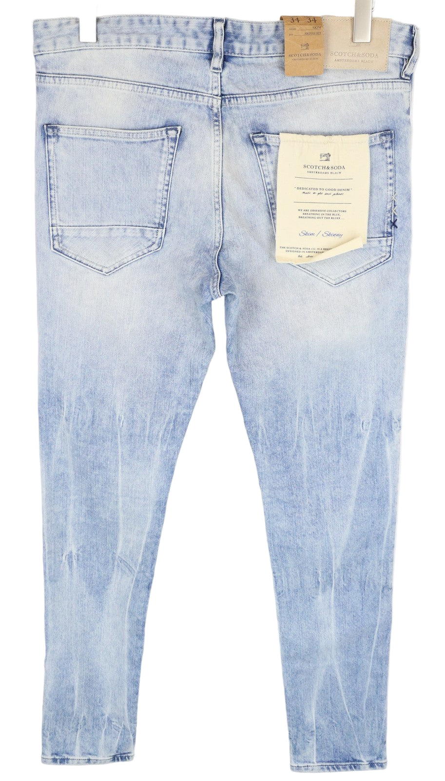 SCOTCH &amp; SODA Skim W34/L34 mėlyni tamprūs džinsai, aptempti, skalbto džinso rašto vyriški 