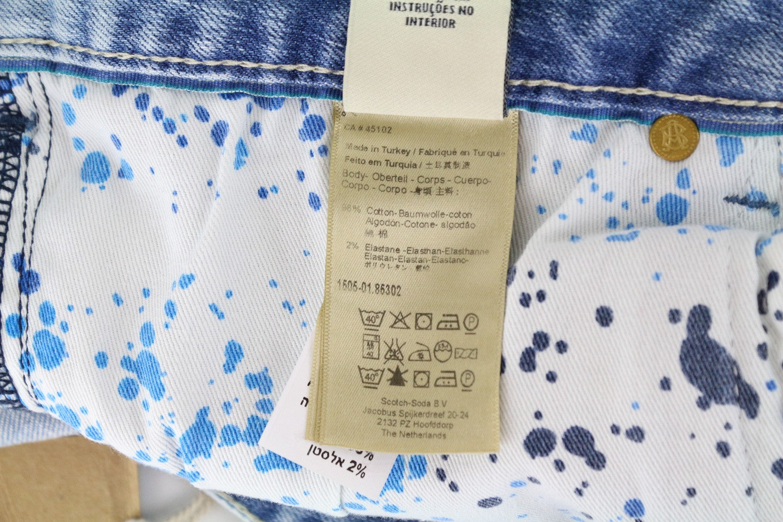 SCOTCH &amp; SODA Skim W34/L34 mėlyni tamprūs džinsai, aptempti, skalbto džinso rašto vyriški 