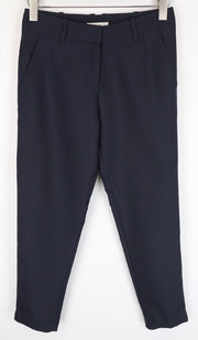 SUISTUDIO Lucian Tamsiai mėlynos vilnos ir šilko kelnės EU34R klostuotas pamušalas klasikinės moteriškos 