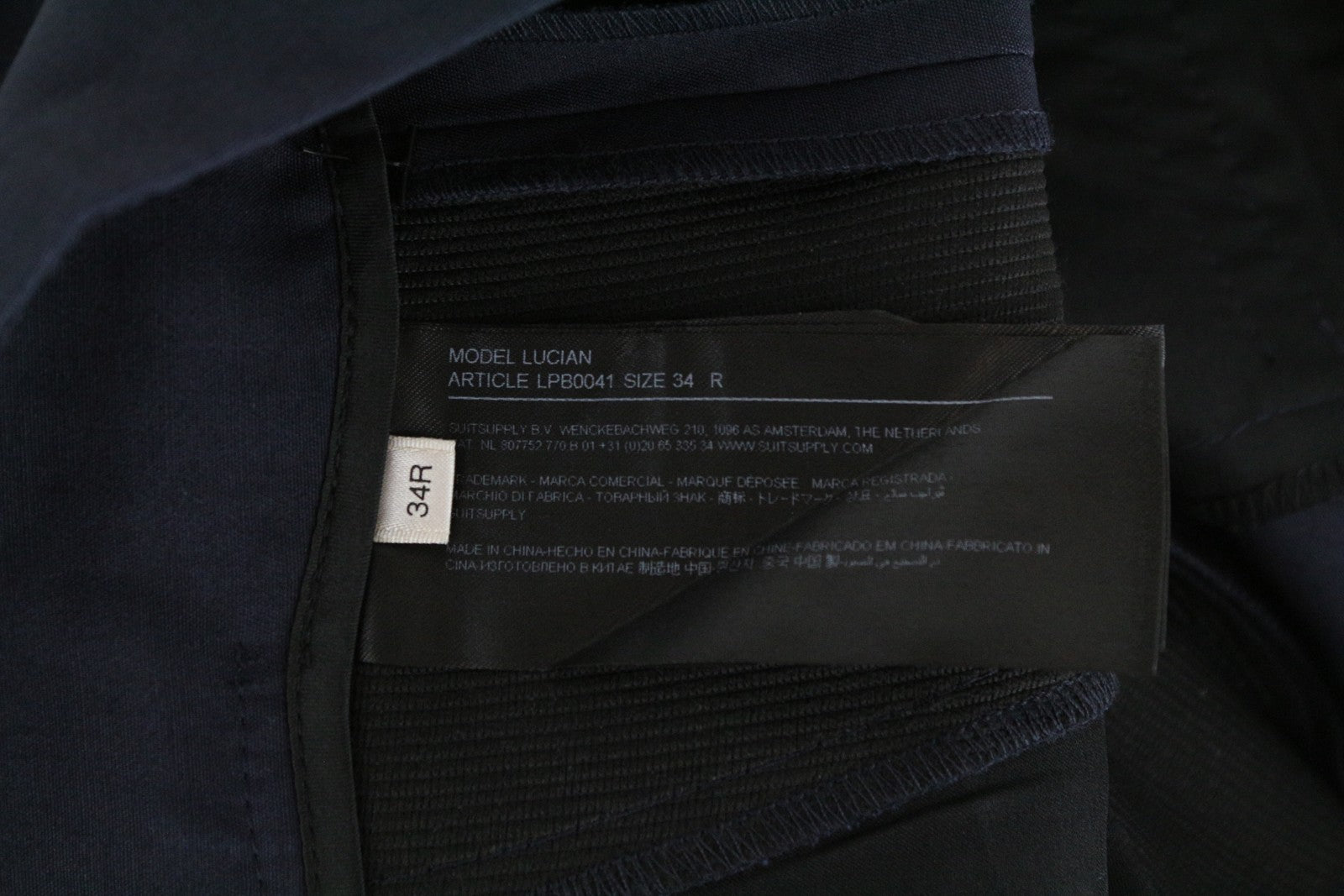 SUISTUDIO Lucian Tamsiai mėlynos vilnos ir šilko kelnės EU34R klostuotas pamušalas klasikinės moteriškos 