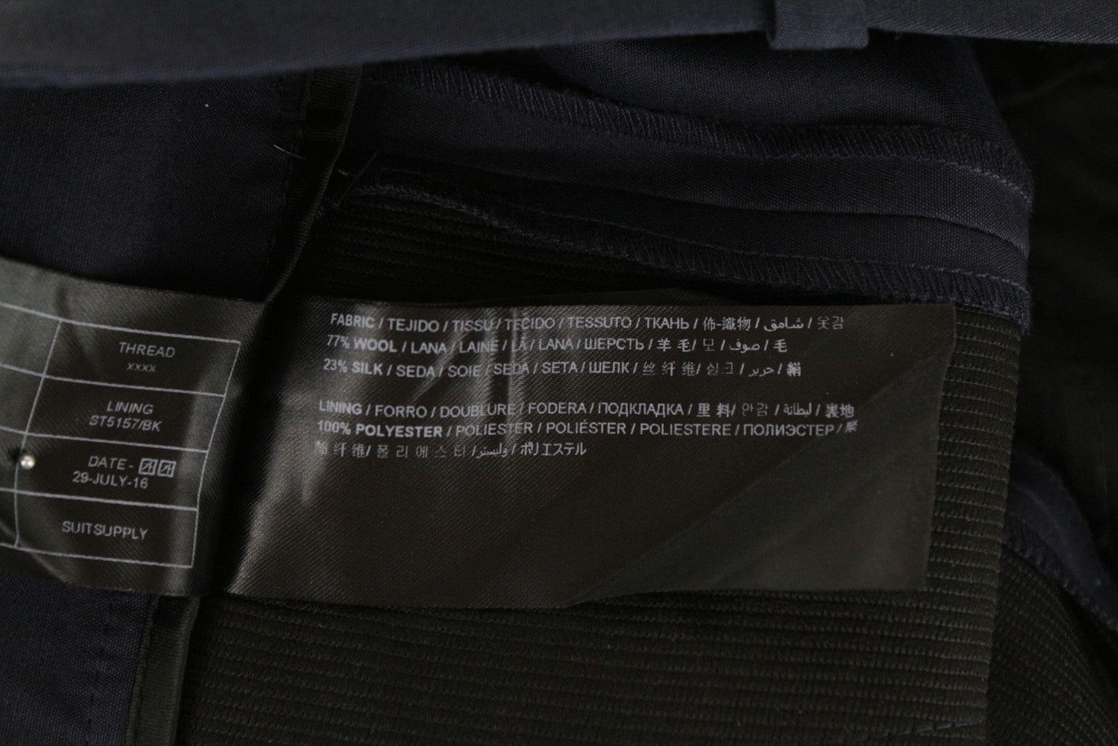 SUISTUDIO Lucian Tamsiai mėlynos vilnos ir šilko kelnės EU34R klostuotas pamušalas klasikinės moteriškos 