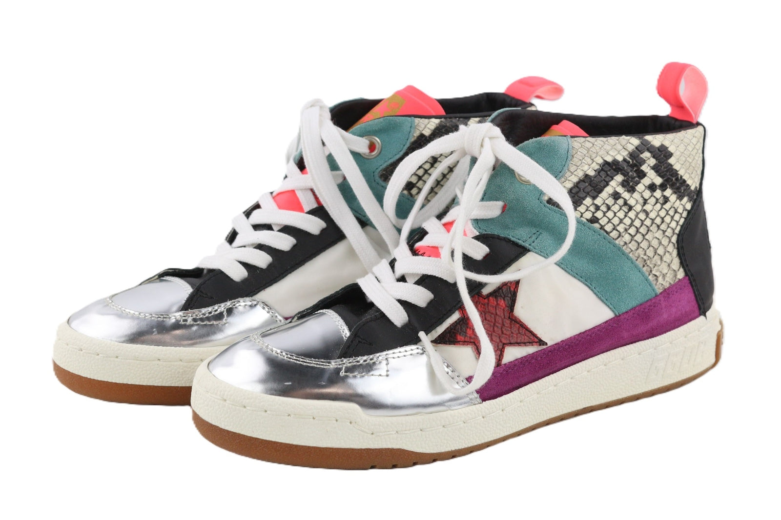 „GOLDEN GOOSE Noah“ moteriški sportbačiai, 39 m., įvairiaspalviai, odiniai, aukštakulniai, gyvatės rašto. 