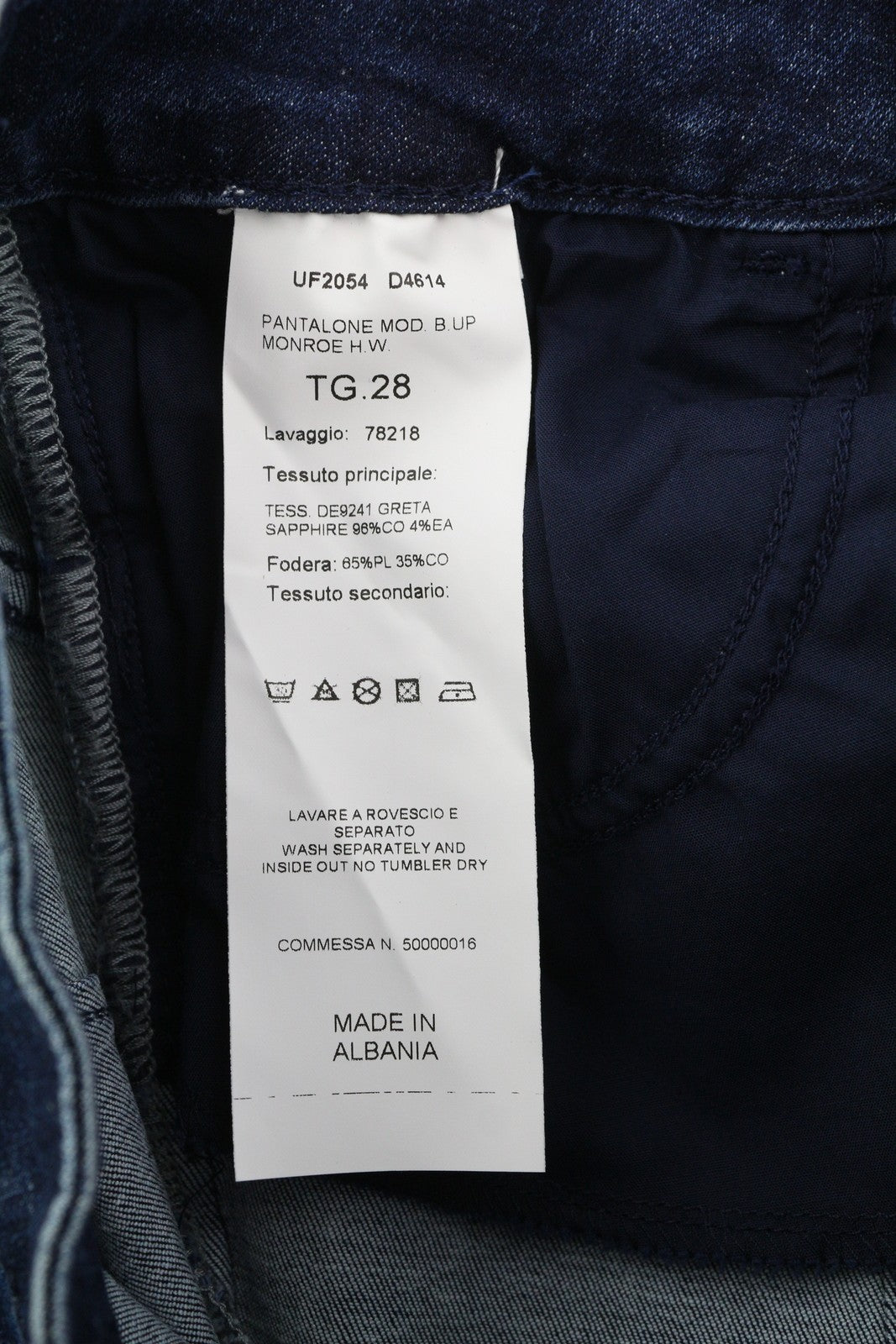 LIU JO Monroe moteriški džinsai W28 mėlyni, aukštu juosmeniu, tiesūs, su sagomis, skalbti 