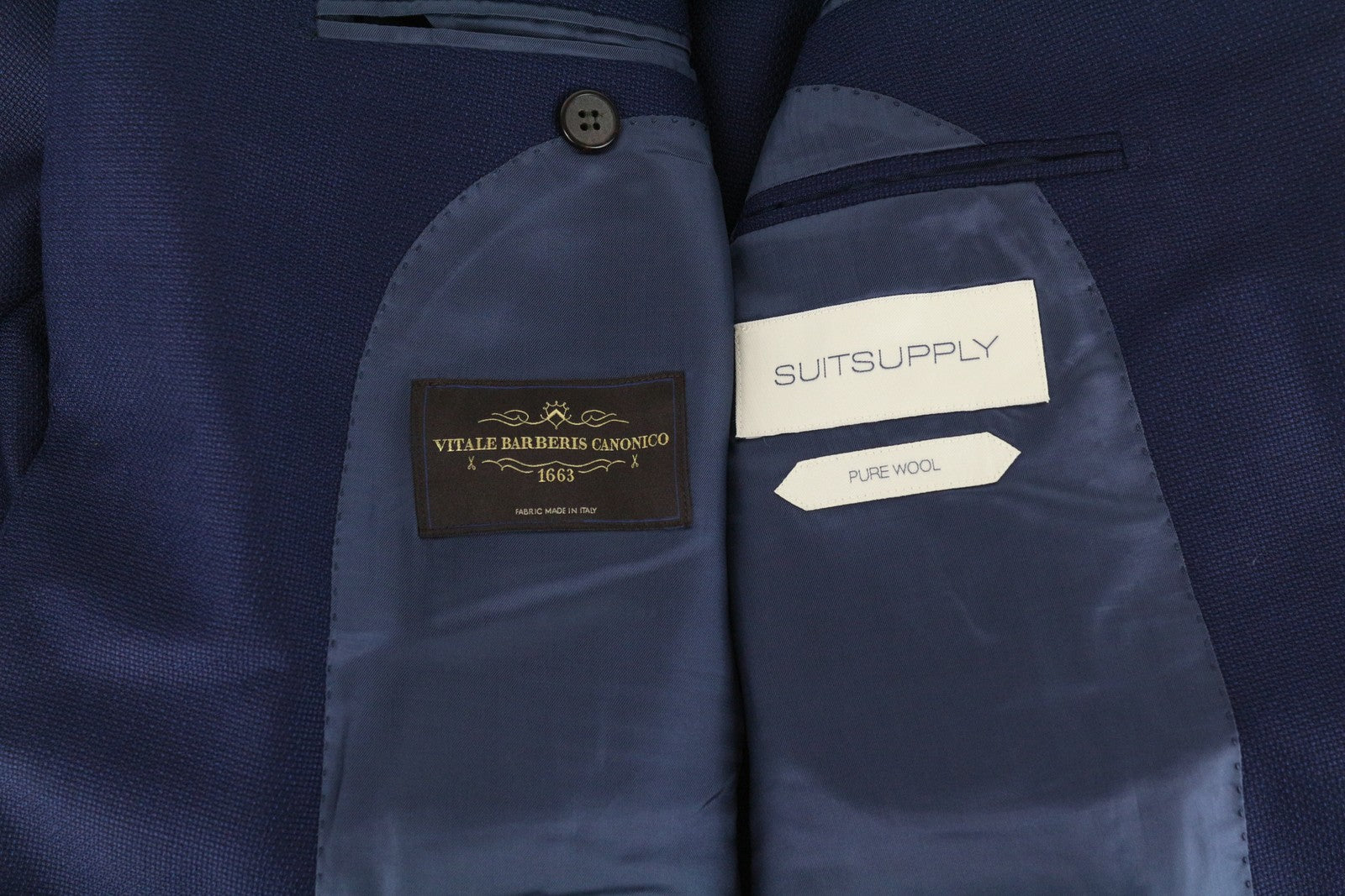 „SUITSUPPLY Havana Slim Fit“ vilnonis švarkas UK48R vyriškas mėlynas klasikinis vienaeilis švarkas