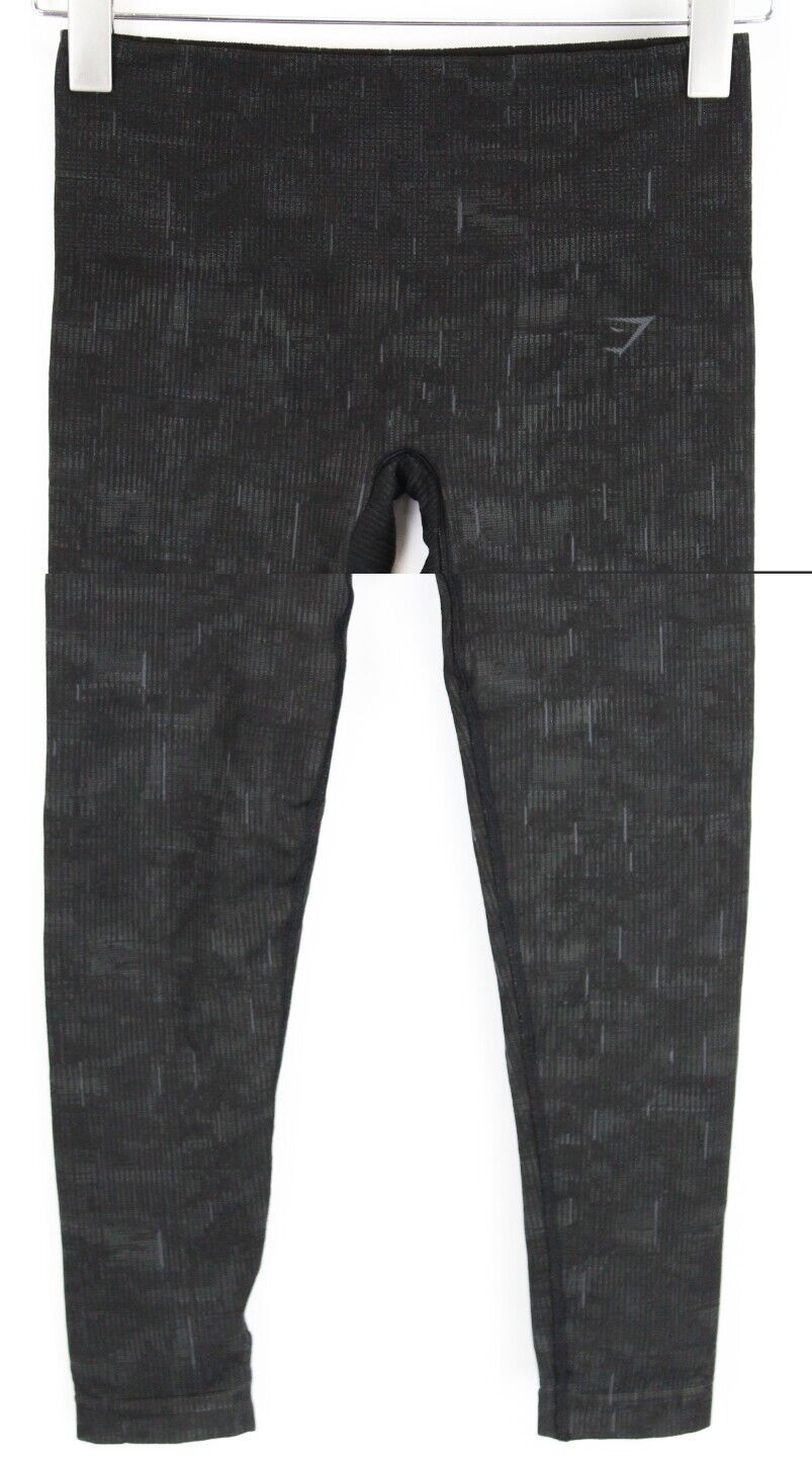 GYM SHARK moteriškos tamprės S dydžio tamsiai pilkos raštuotos sportinės aprangos tamprūs logotipas 