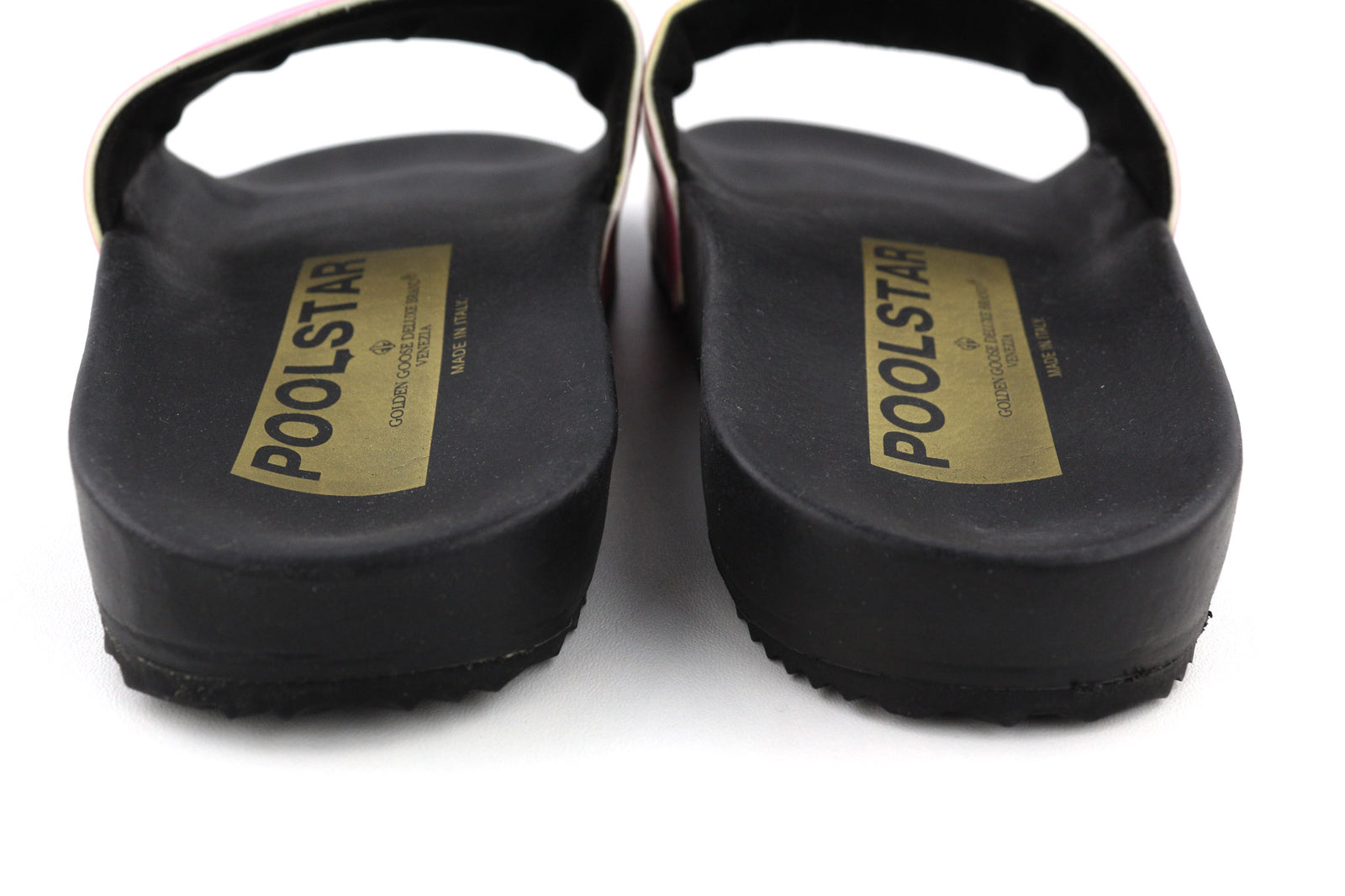 GOLDEN GOOSE Poolstar moteriškos šlepetės, 39 m., rožinės ir juodos, užmaunamos su logotipu 