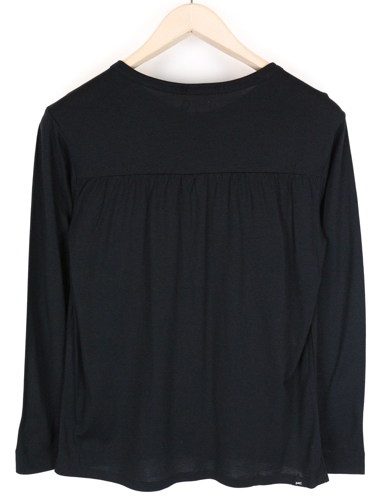 DENHAM Baldwin T-Shirt XS Black Half-Button Cotton Blend Long Sleeve Women's