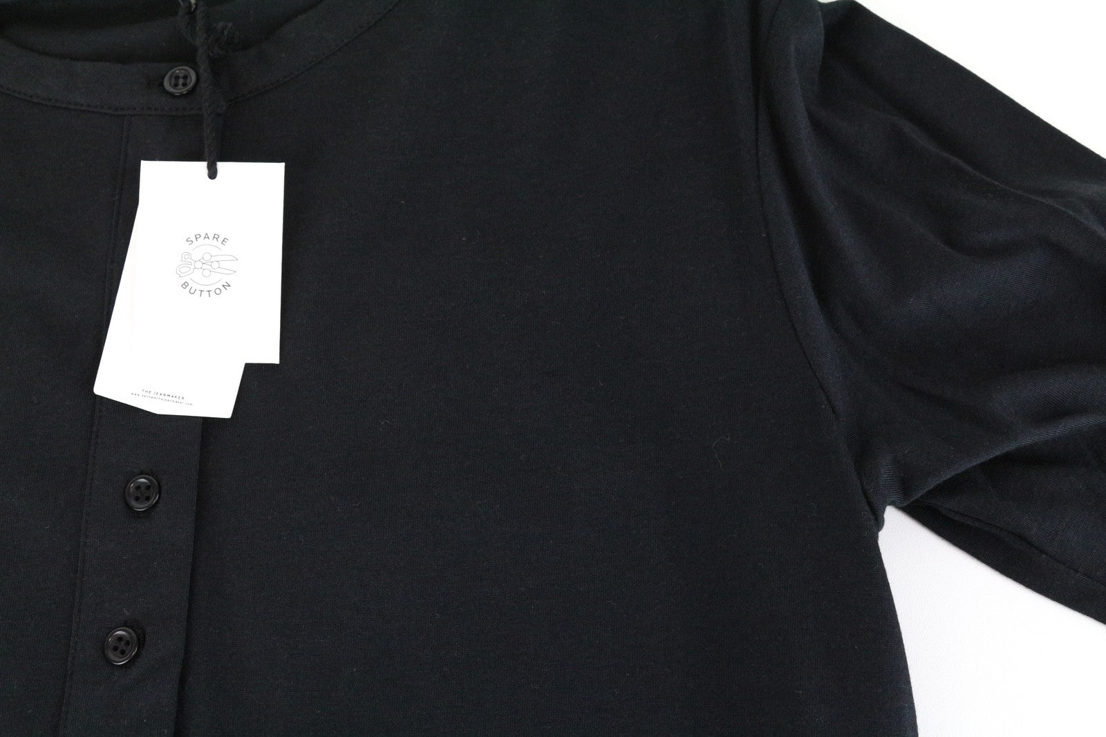 DENHAM Baldwin T-Shirt XS Black Half-Button Cotton Blend Long Sleeve Women's