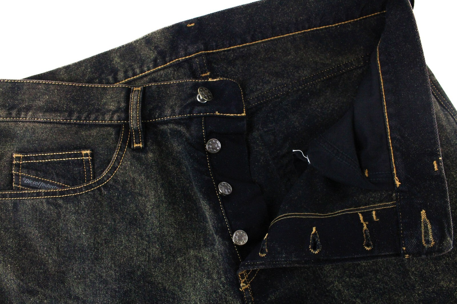 DIESEL Men Jeans W32/L32 Jifer 084WE Straight Fit Blue Stained Buttoned Cotton