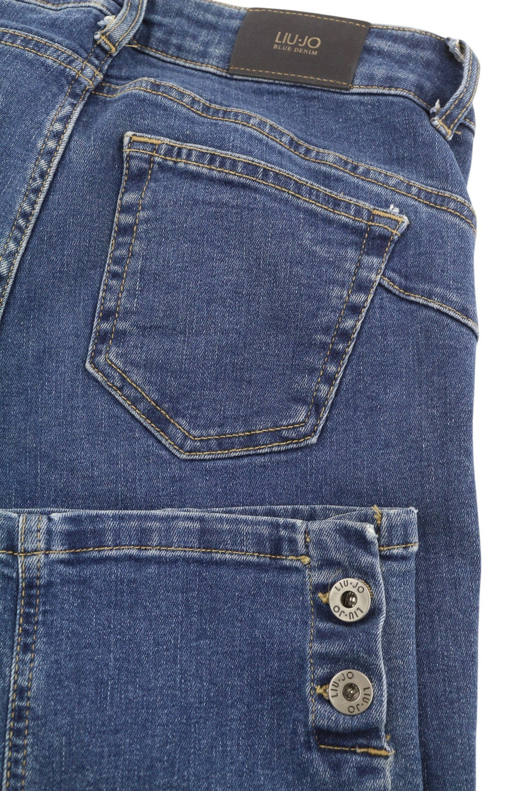 LIU JO Women Jeans W29 Regular Fit High Waist Stretch Capri Washed Denim Blue