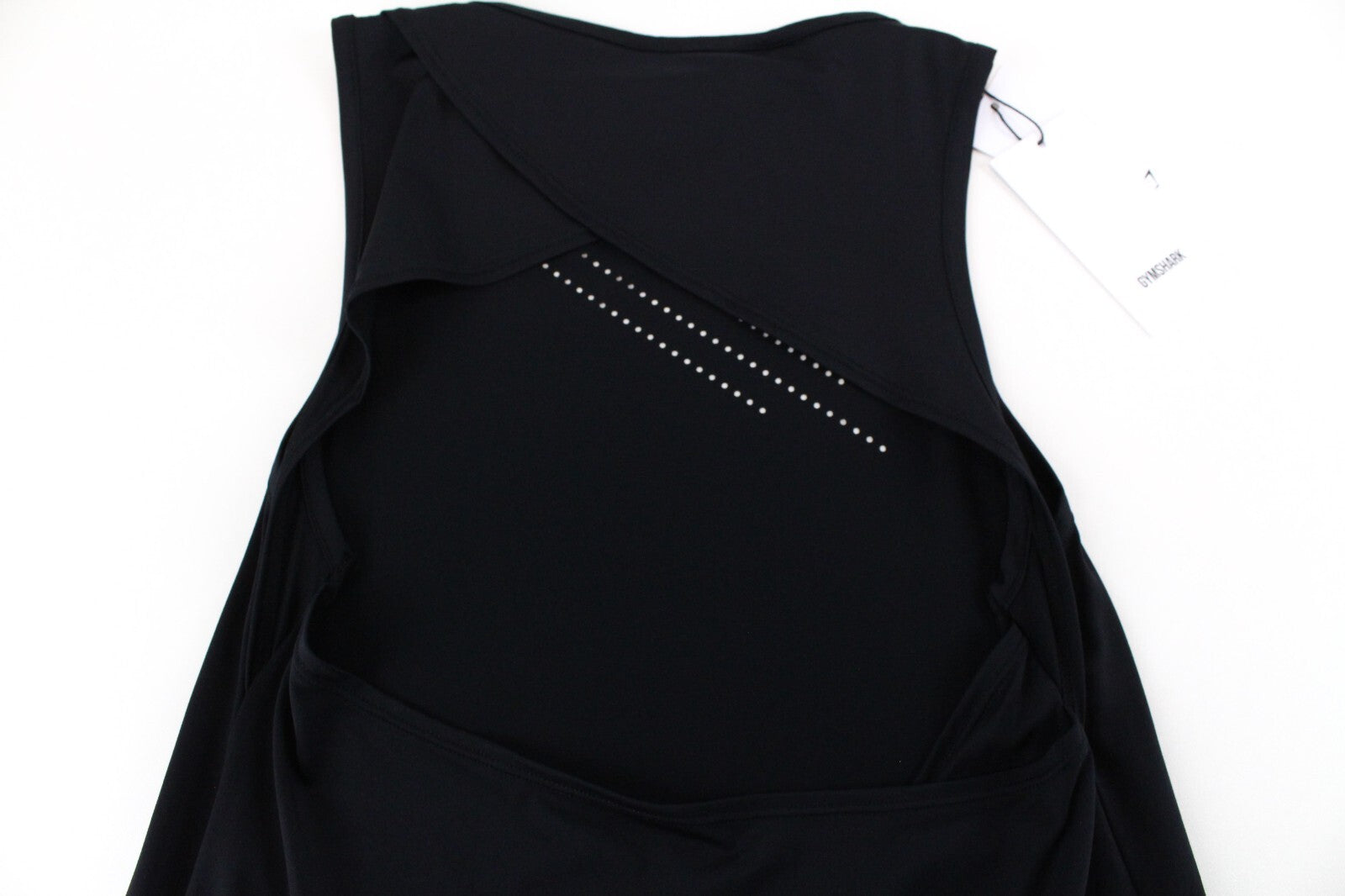 GYM SHARK Women Top XS Black Stretch Open Back Sleeveless Logo Activewear