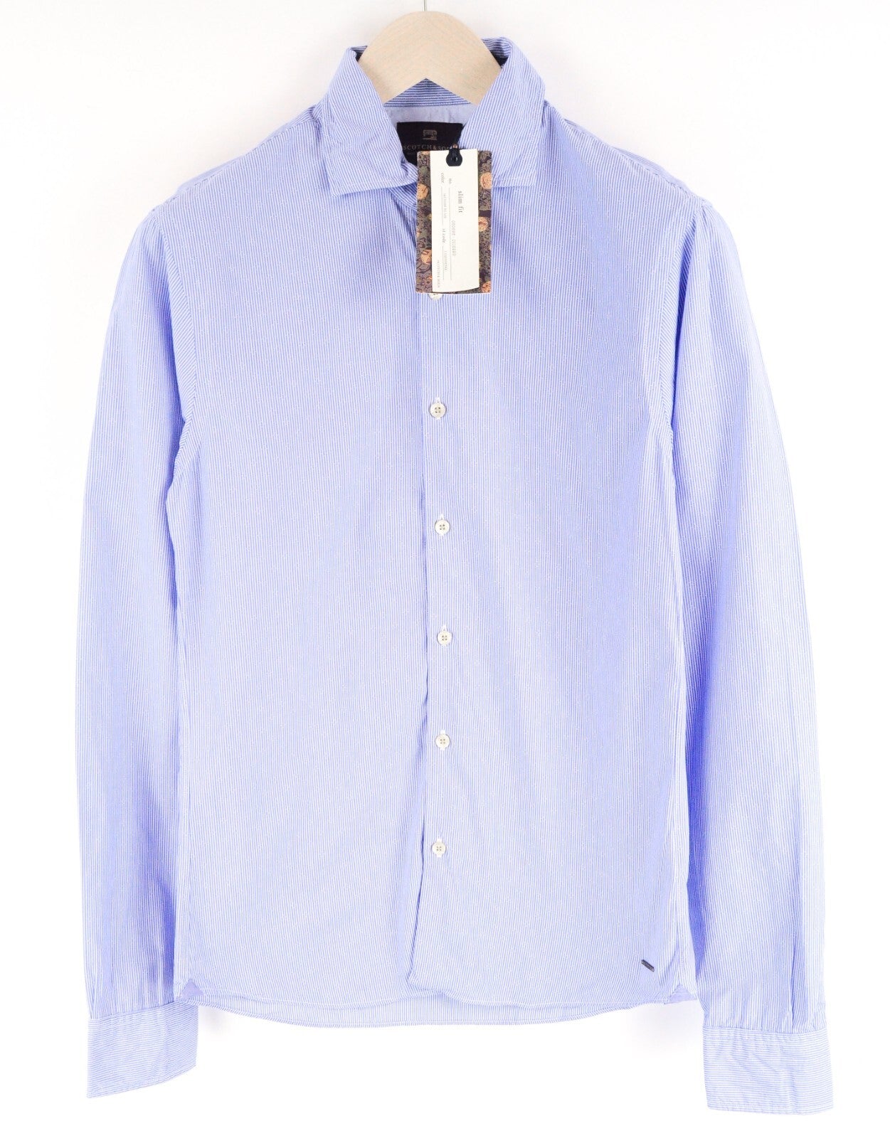 SCOTCH &amp; SODA vyriški marškinėliai S, ploni, mėlyni dryžuoti, medvilniniai, ilgomis rankovėmis.