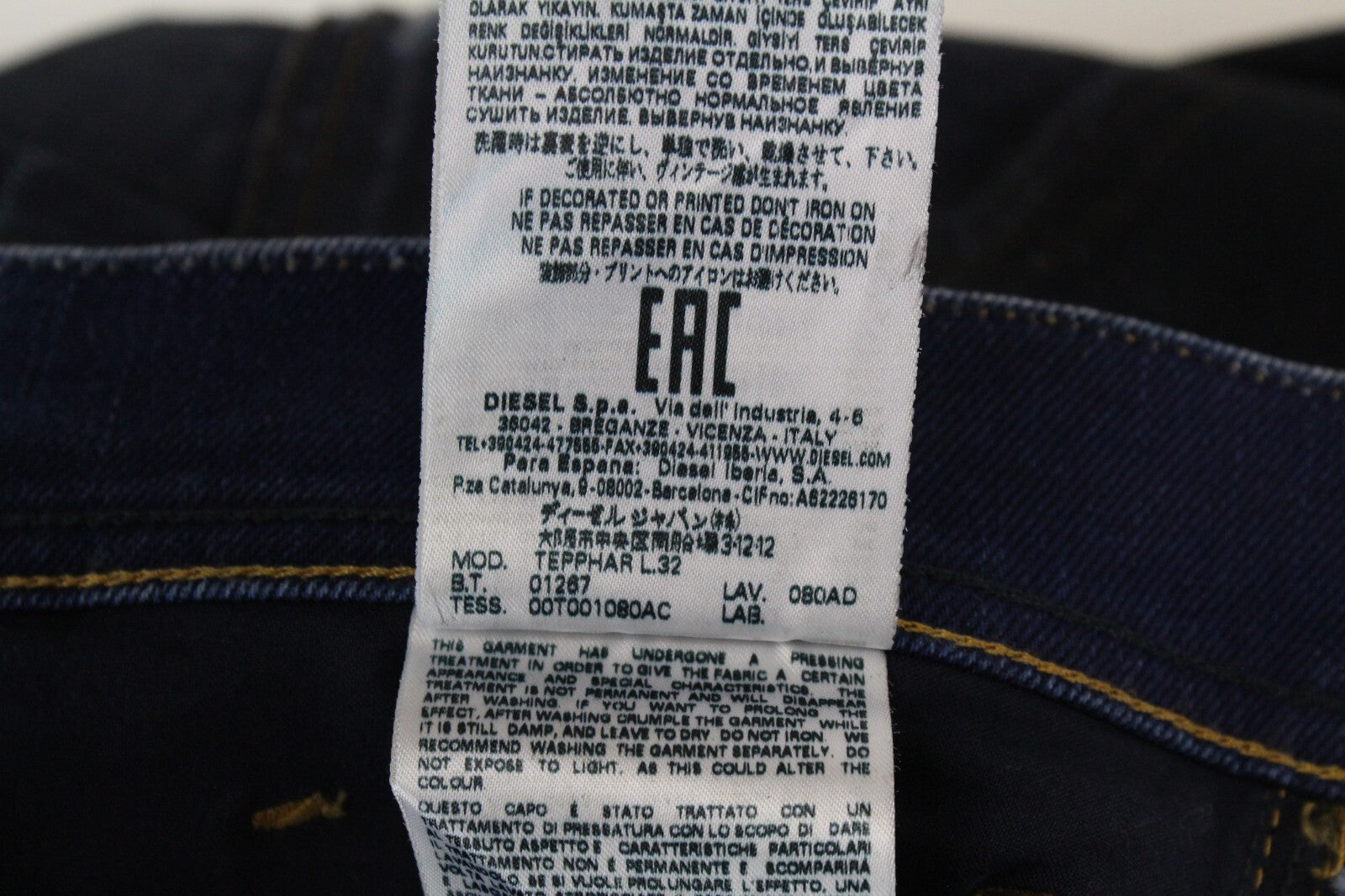 DIESEL Men Jeans W29/L32 Tepphar 080AD Slim Fit Ripped Stretch Dark Blue Cotton