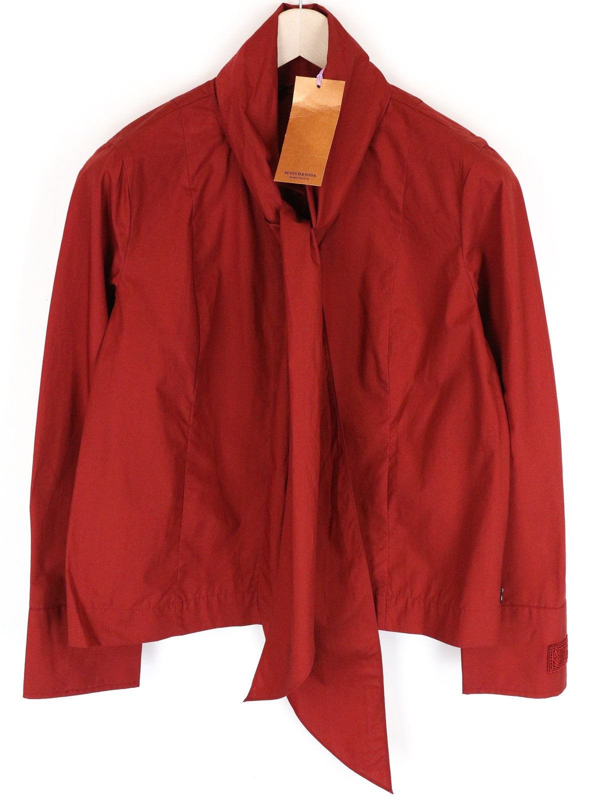 MAISON SCOTCH Brick Red Shirt ~L Long Sleeve Ribbon Tie Collar Button-Up Women's