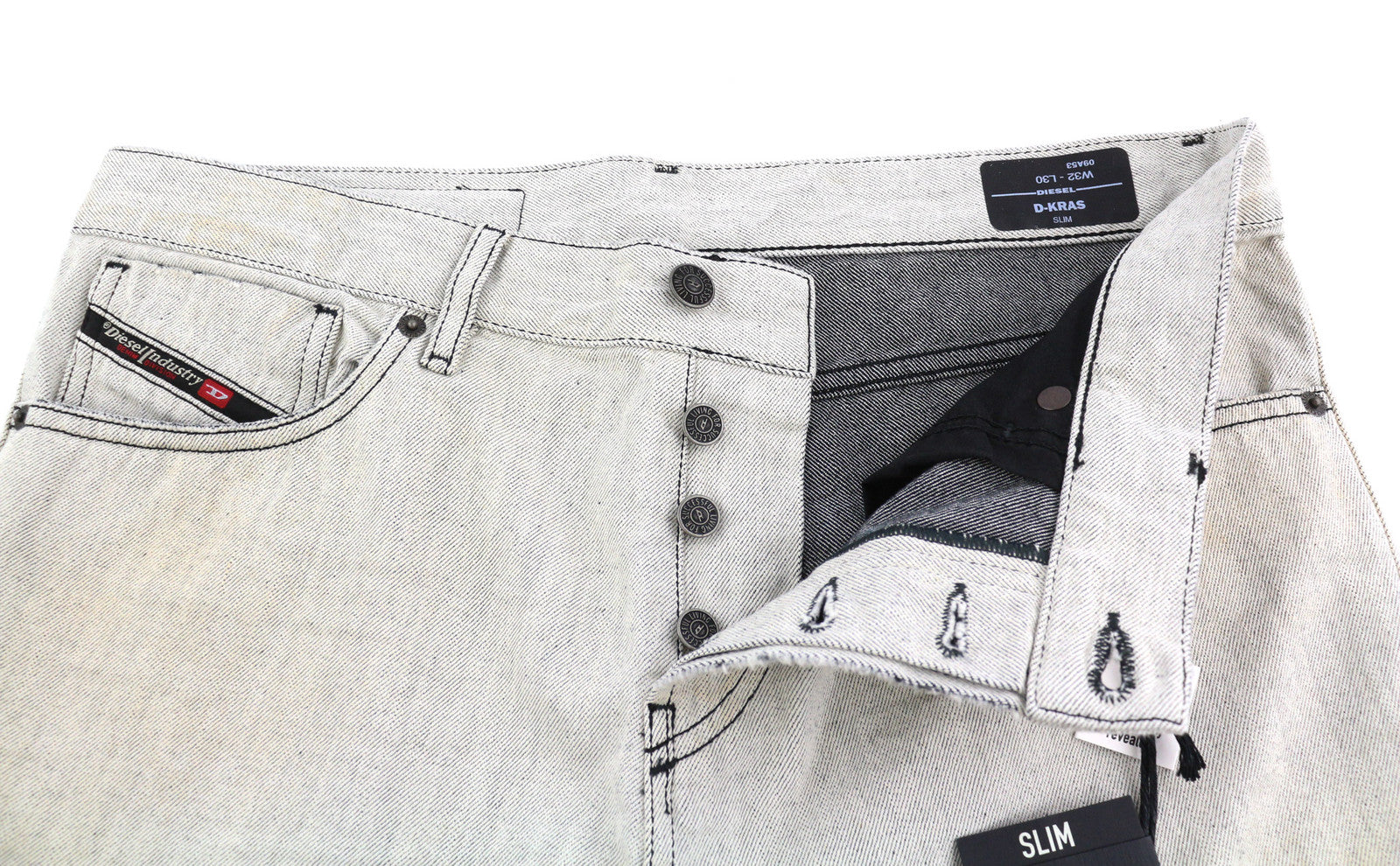DIESEL D-Kras 09A53 vyriški džinsai W32/L30 Sim Fit dažyto stiliaus RRP220 šviesiai džinsinis audinys