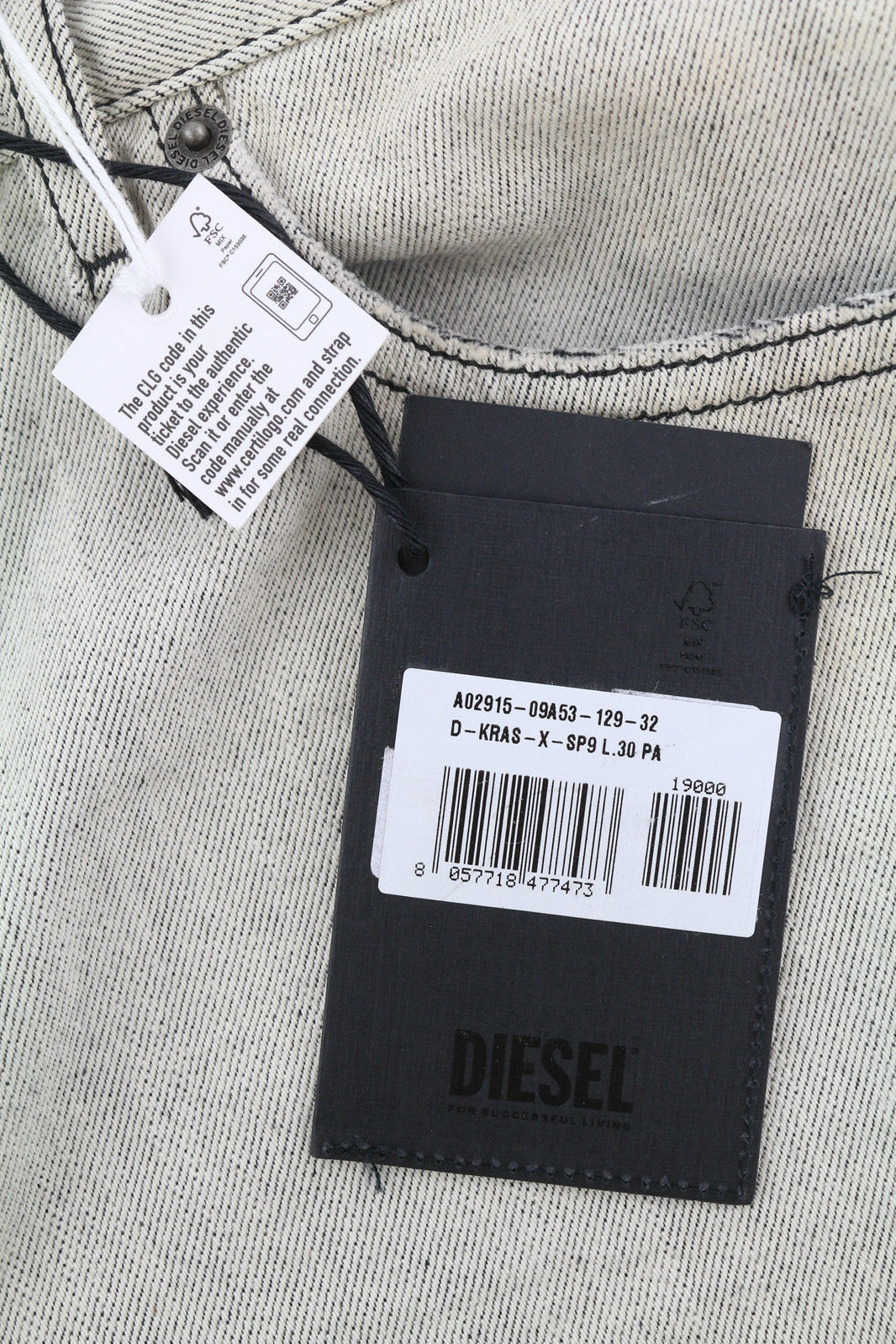 DIESEL D-Kras 09A53 vyriški džinsai W32/L30 Sim Fit dažyto stiliaus RRP220 šviesiai džinsinis audinys