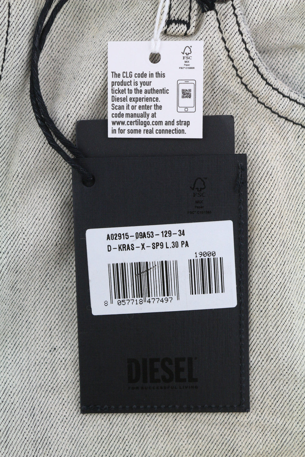 DIESEL D-Kras 09A53 vyriški džinsai W34/L30 Sim Fit dažyto stiliaus RRP220 šviesiai džinsinis audinys