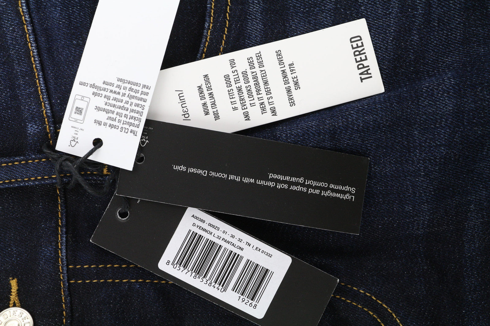 DIESEL D-Yennox 009ZS vyriški džinsai W30/L32 siaurėjantys, skalbti, rekomenduojama kaina – 160 €, tamsūs džinsai 