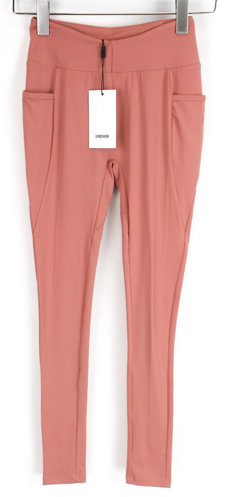 GYM SHARK moteriškos skulptūrinės tamprės S tamsiai rožinės spalvos tamprios sportinės aprangos kišenės 