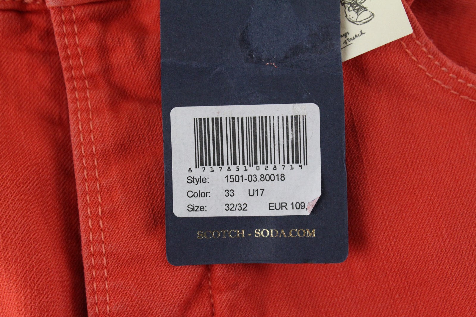 SCOTCH &amp; SODA vyriški džinsai W32/L32 Steele itin ploni, raudoni, su sagomis ir dažyti 