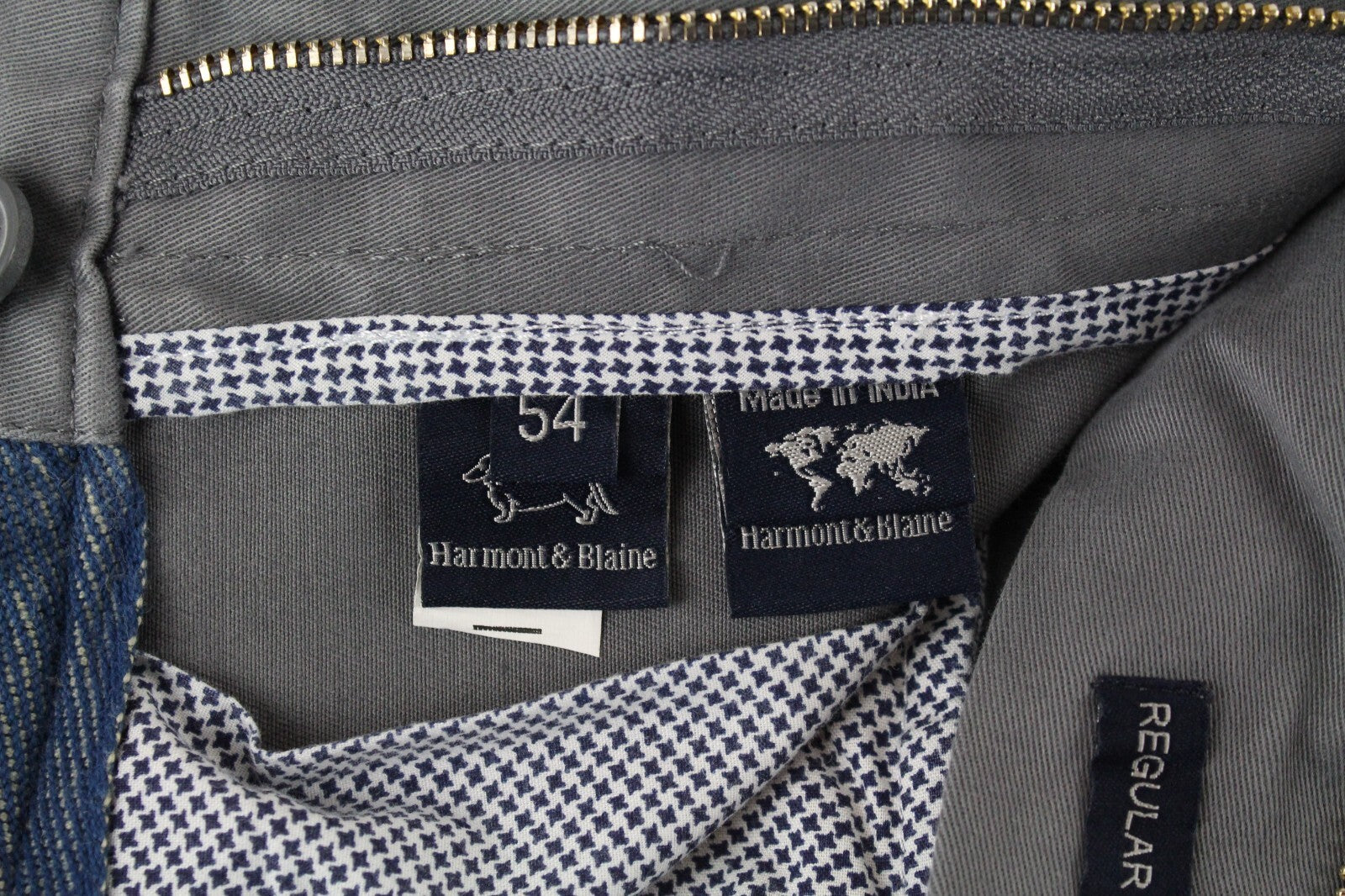 HARMONT & BLAINE Men Trousers 54 Stretch Cotton Grey Flat Front Regular Fit