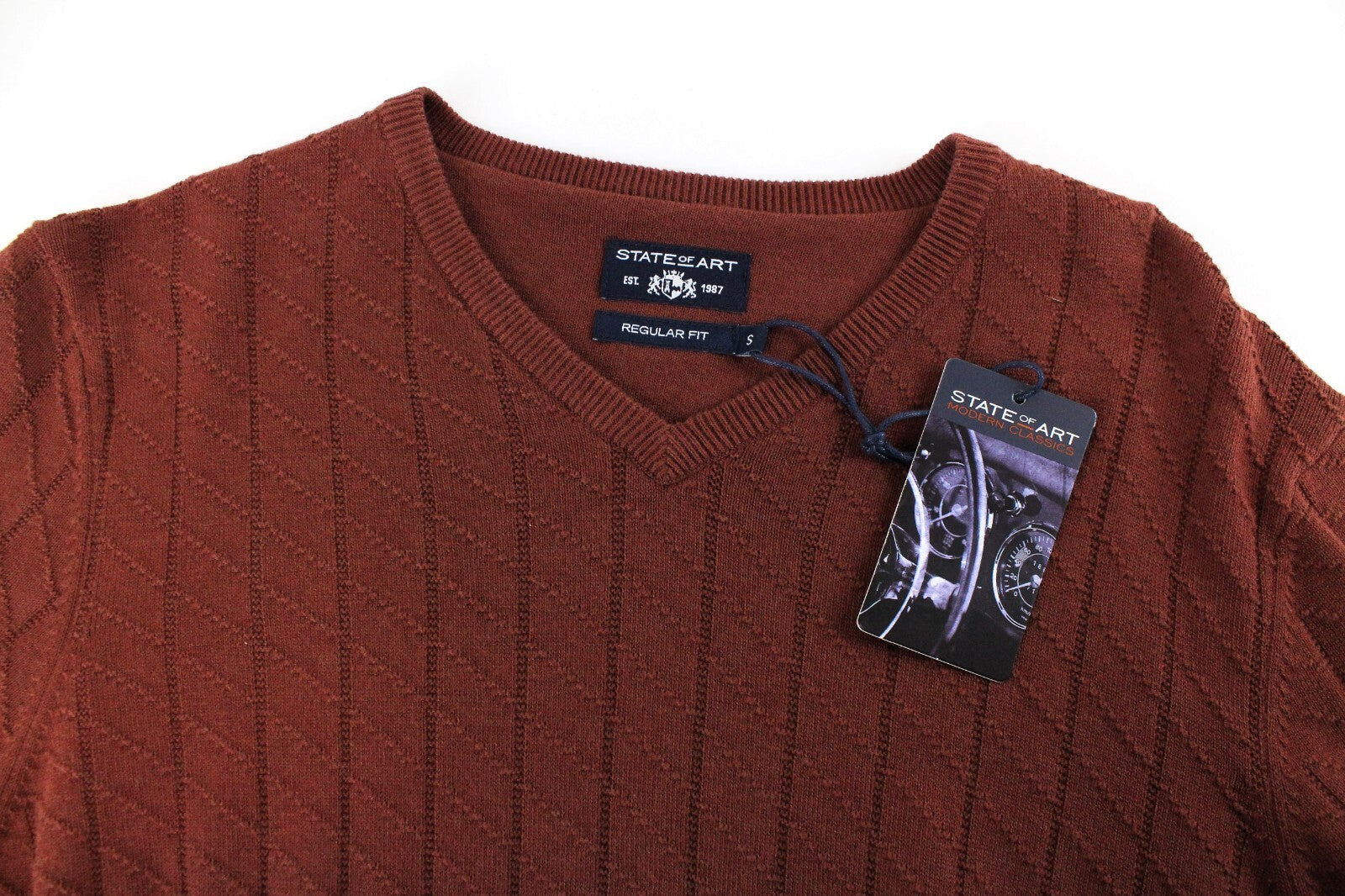 „STATE OF ART“ vyriškas megztinis S dydžio rudas medvilninis ilgomis rankovėmis megztinis 