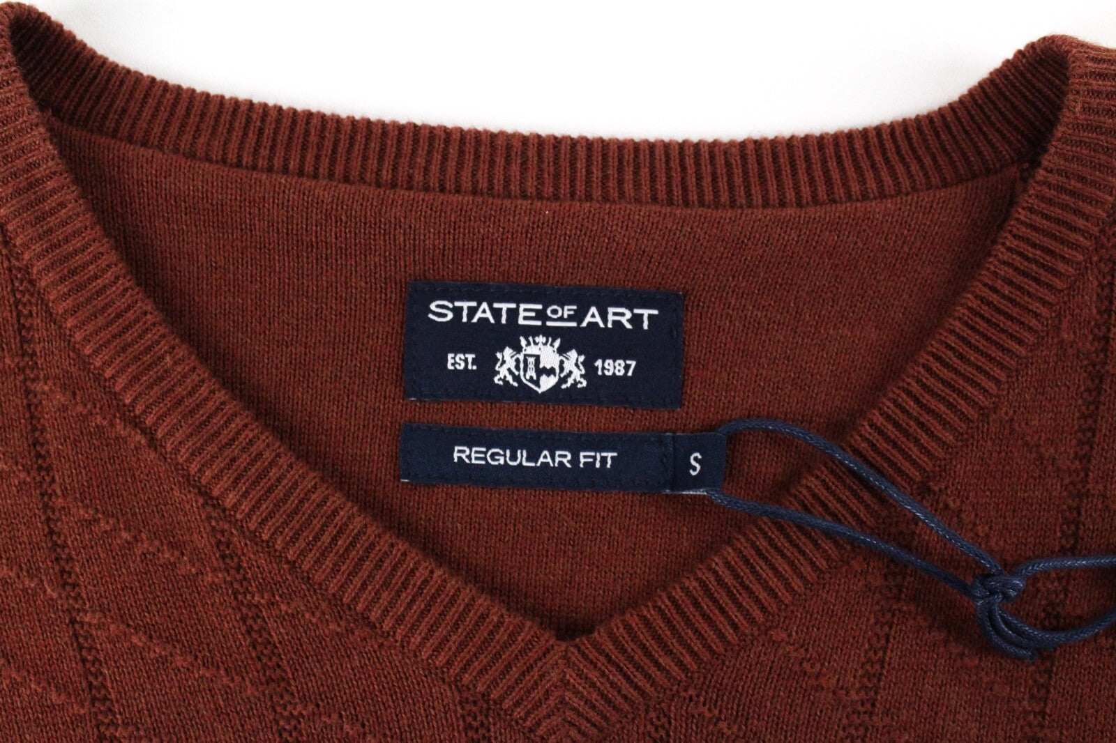 „STATE OF ART“ vyriškas megztinis S dydžio rudas medvilninis ilgomis rankovėmis megztinis 