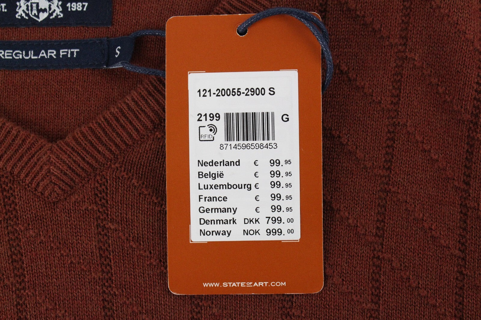 „STATE OF ART“ vyriškas megztinis S dydžio rudas medvilninis ilgomis rankovėmis megztinis 