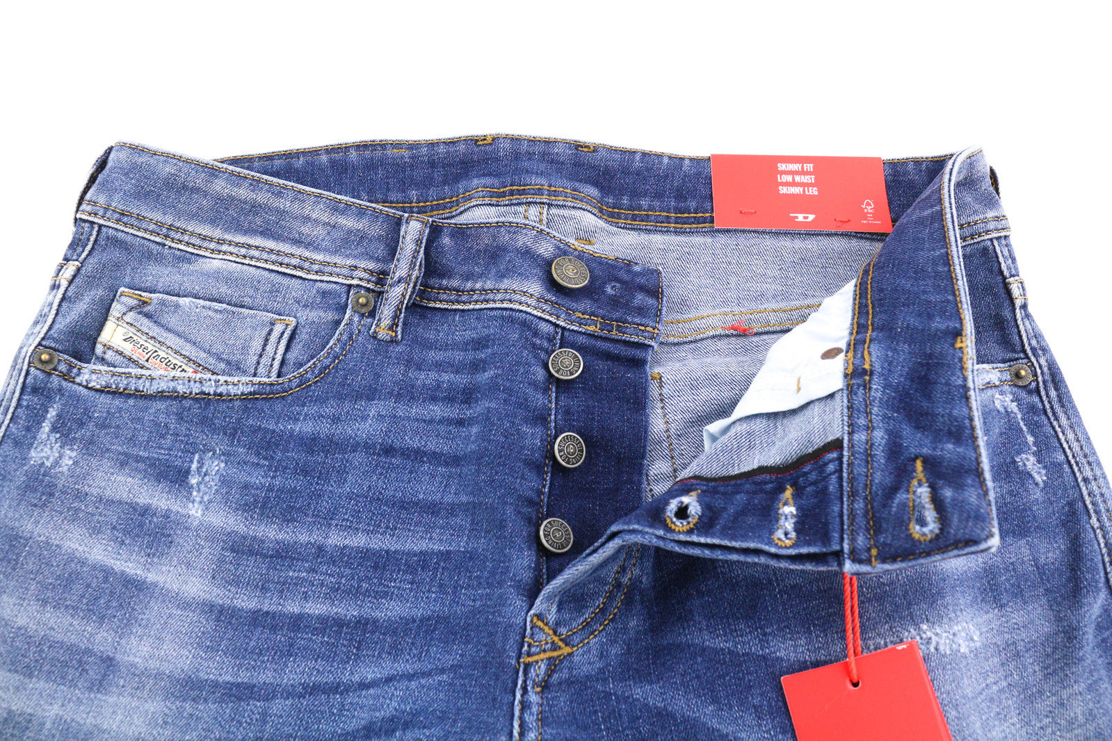 DIESEL Sleenker-X 09A86 vyriški džinsai W33/L32 aptempti, žemo juosmens, aptempti, mėlyni. Rekomenduojama kaina – 195 €. 