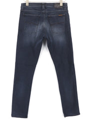 NUDIE JEANS vyriški aptempti ilgi John džinsai W30/L32 ploni kirpimo skalbti tamprūs tamsiai mėlyni 