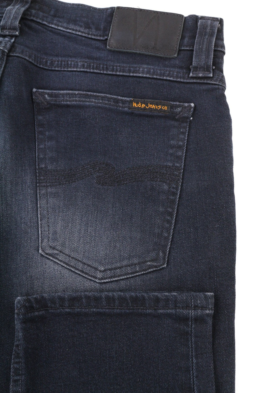 NUDIE JEANS vyriški aptempti ilgi John džinsai W30/L32 ploni kirpimo skalbti tamprūs tamsiai mėlyni 