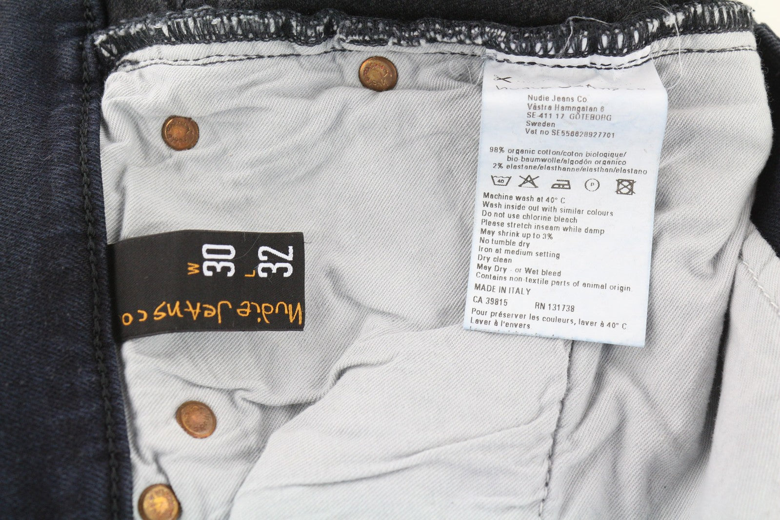 NUDIE JEANS vyriški aptempti ilgi John džinsai W30/L32 ploni kirpimo skalbti tamprūs tamsiai mėlyni 