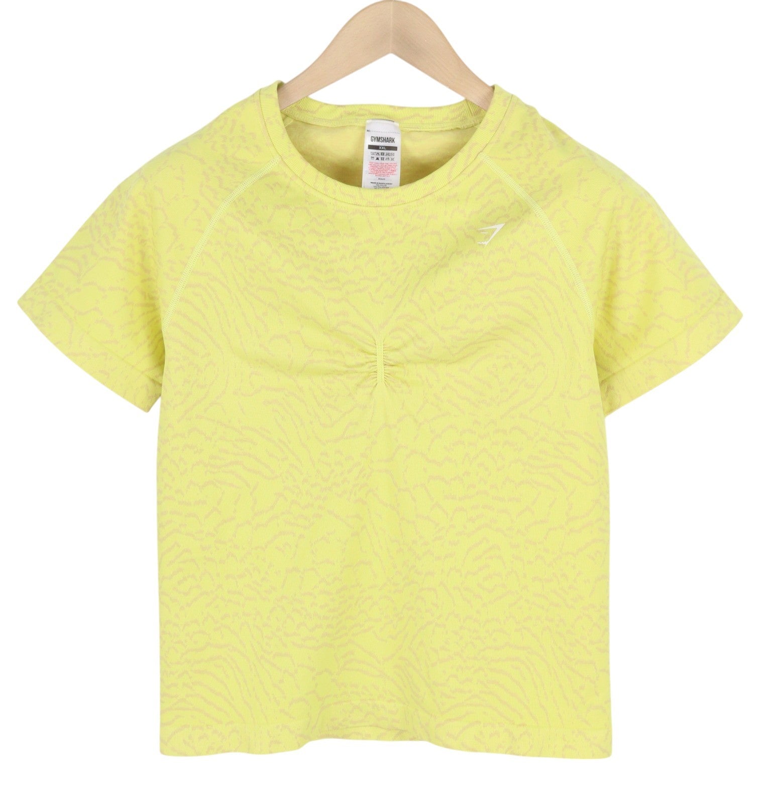 GYMSHARK B3A2S moteriški marškinėliai trumpomis rankovėmis, 2XL dydžio, tamprūs, besiūliai, gyvūnų rašto 