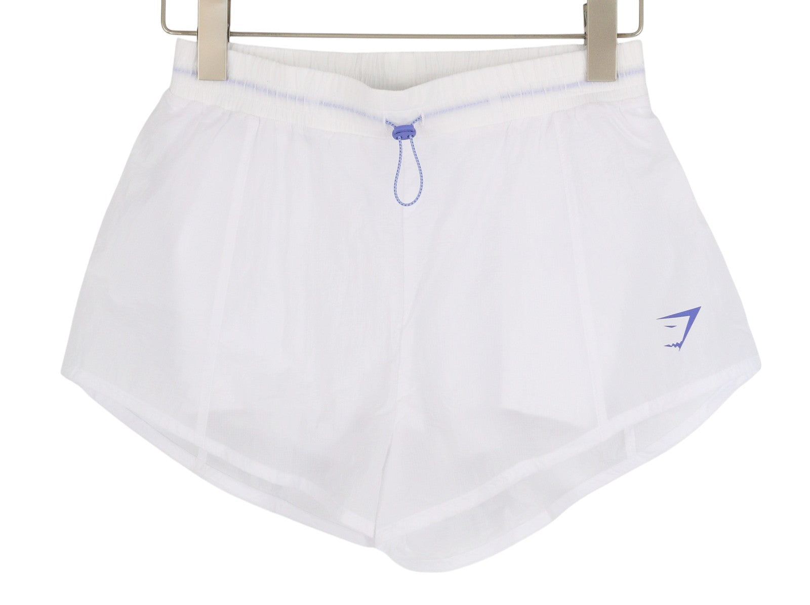 GYMSHARK Pulse moteriški šortai XS dydžio, balti, 2in1, suformuota nugara, vidutinio liemens juosmuo, reguliuojamas juosmuo. 
