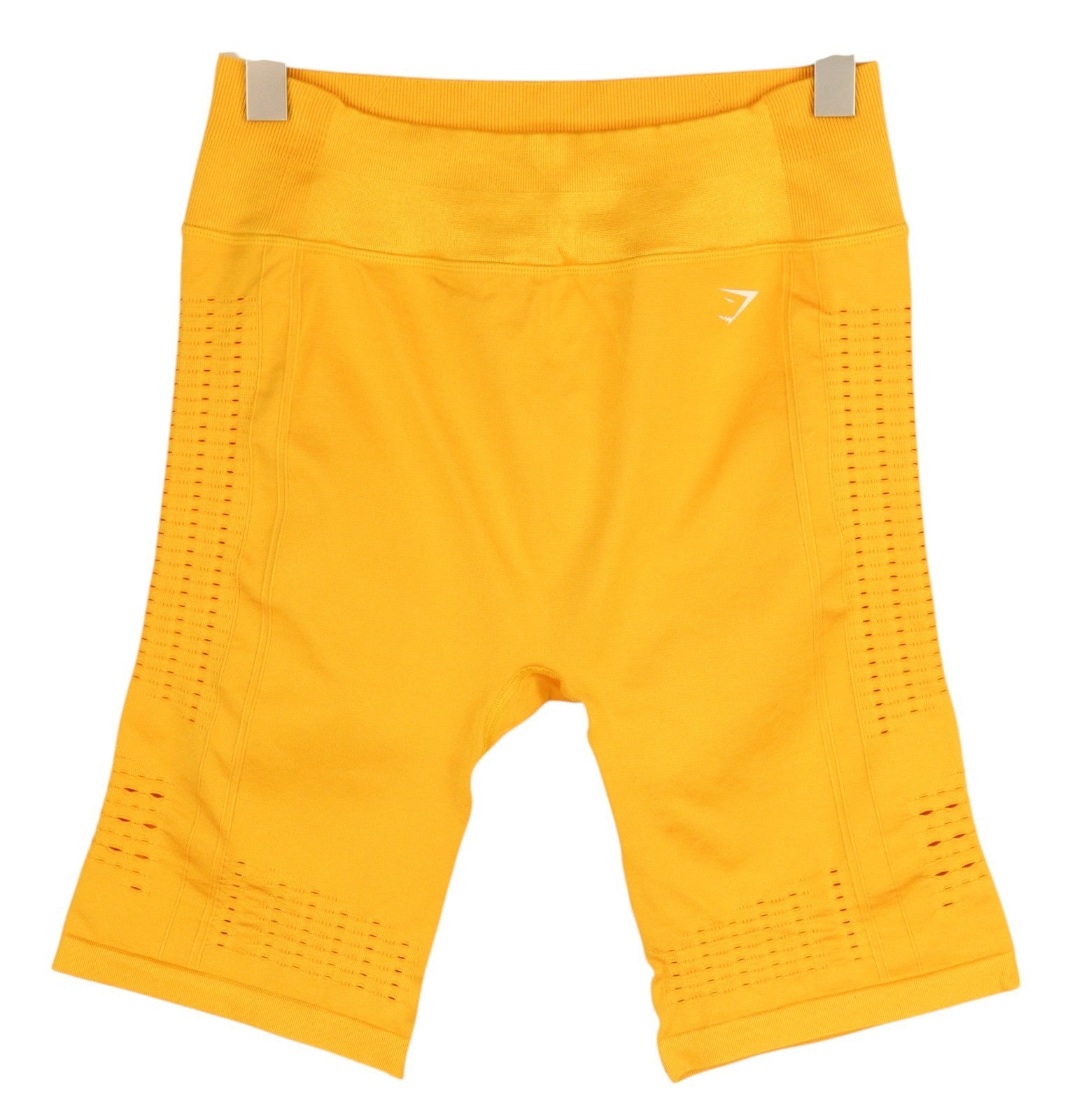 GYMSHARK Glow moteriški šortai XL dydžio, geltoni, besiūliai, tamprūs, aukštu juosmeniu, iškirpte. 