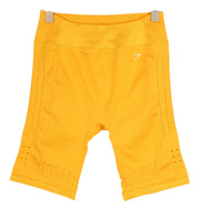 GYMSHARK Glow moteriški šortai XL dydžio, geltoni, besiūliai, tamprūs, aukštu juosmeniu, iškirpte. 