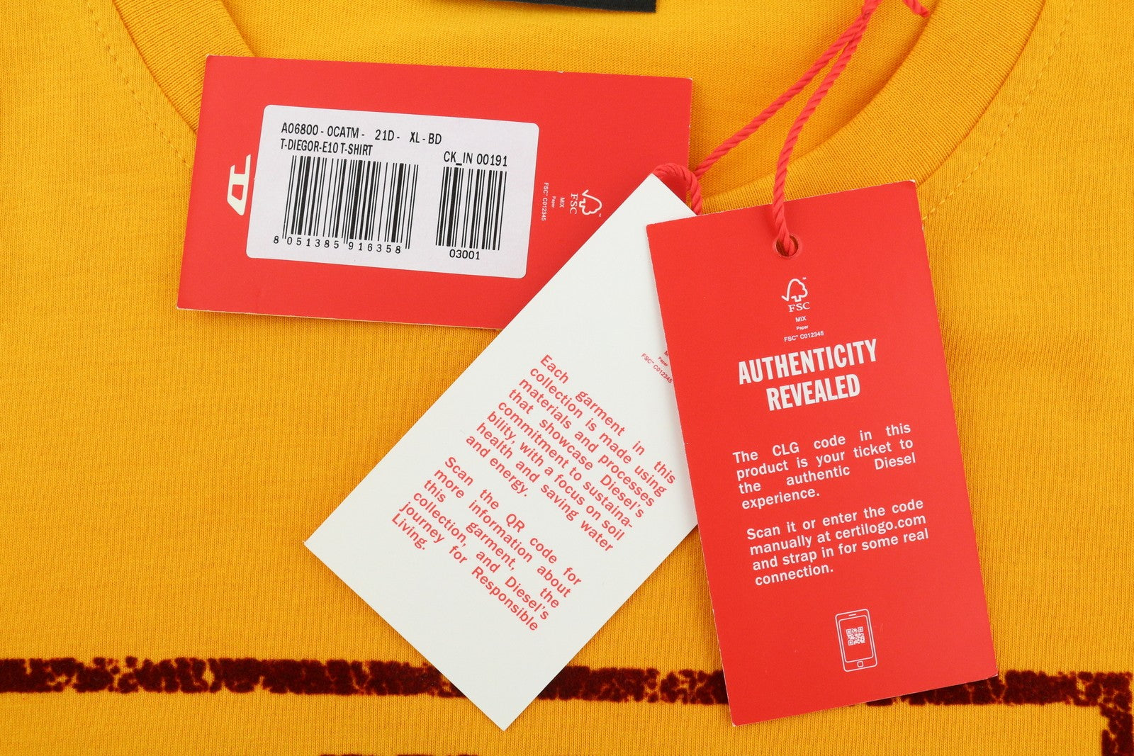 DIESEL T-Diegor-E10 vyriški marškinėliai, XL dydžio, oranžiniai, trumpomis rankovėmis, apvalia kaklo iškirpte, trikotažo logotipu 