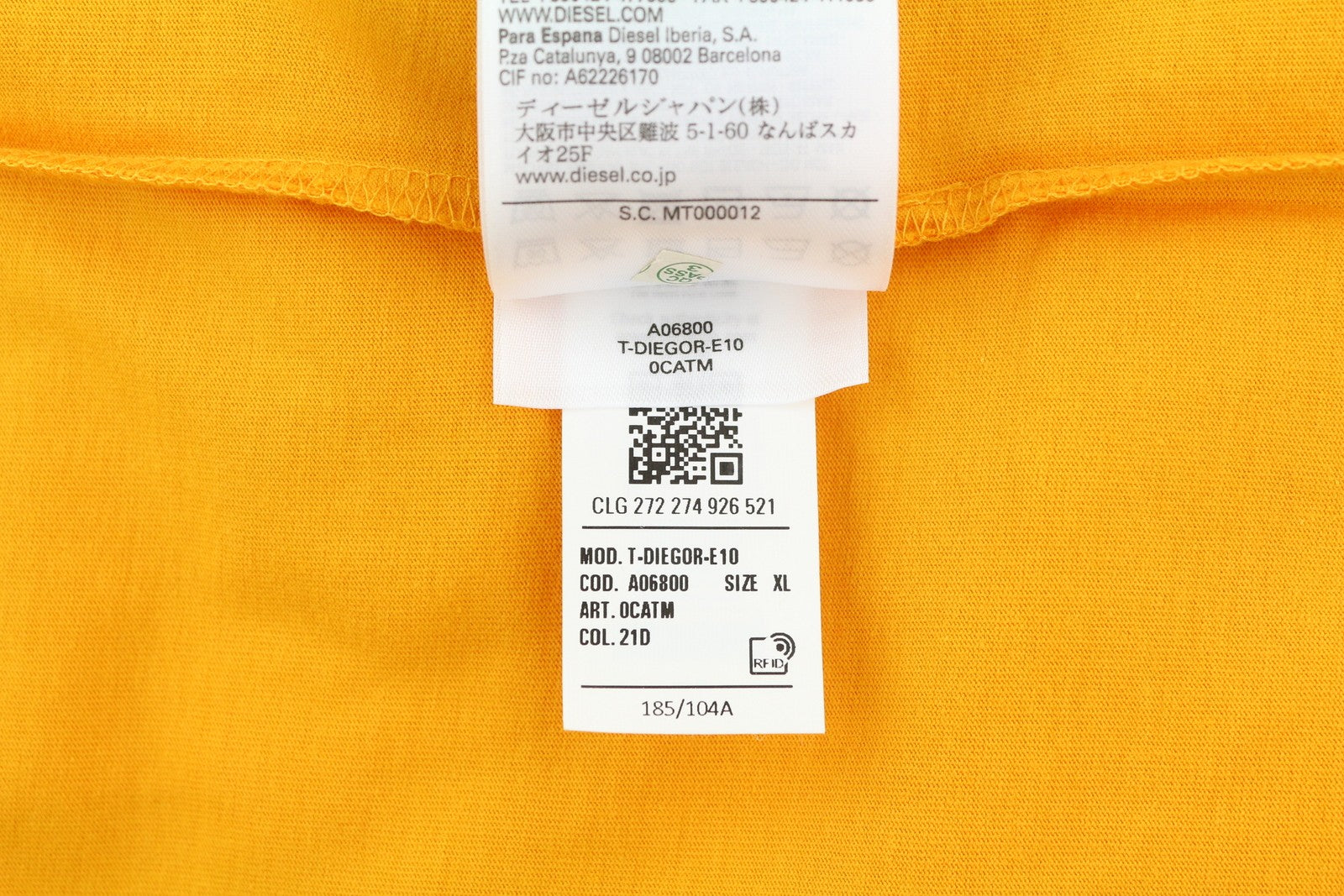 DIESEL T-Diegor-E10 vyriški marškinėliai, XL dydžio, oranžiniai, trumpomis rankovėmis, apvalia kaklo iškirpte, trikotažo logotipu 