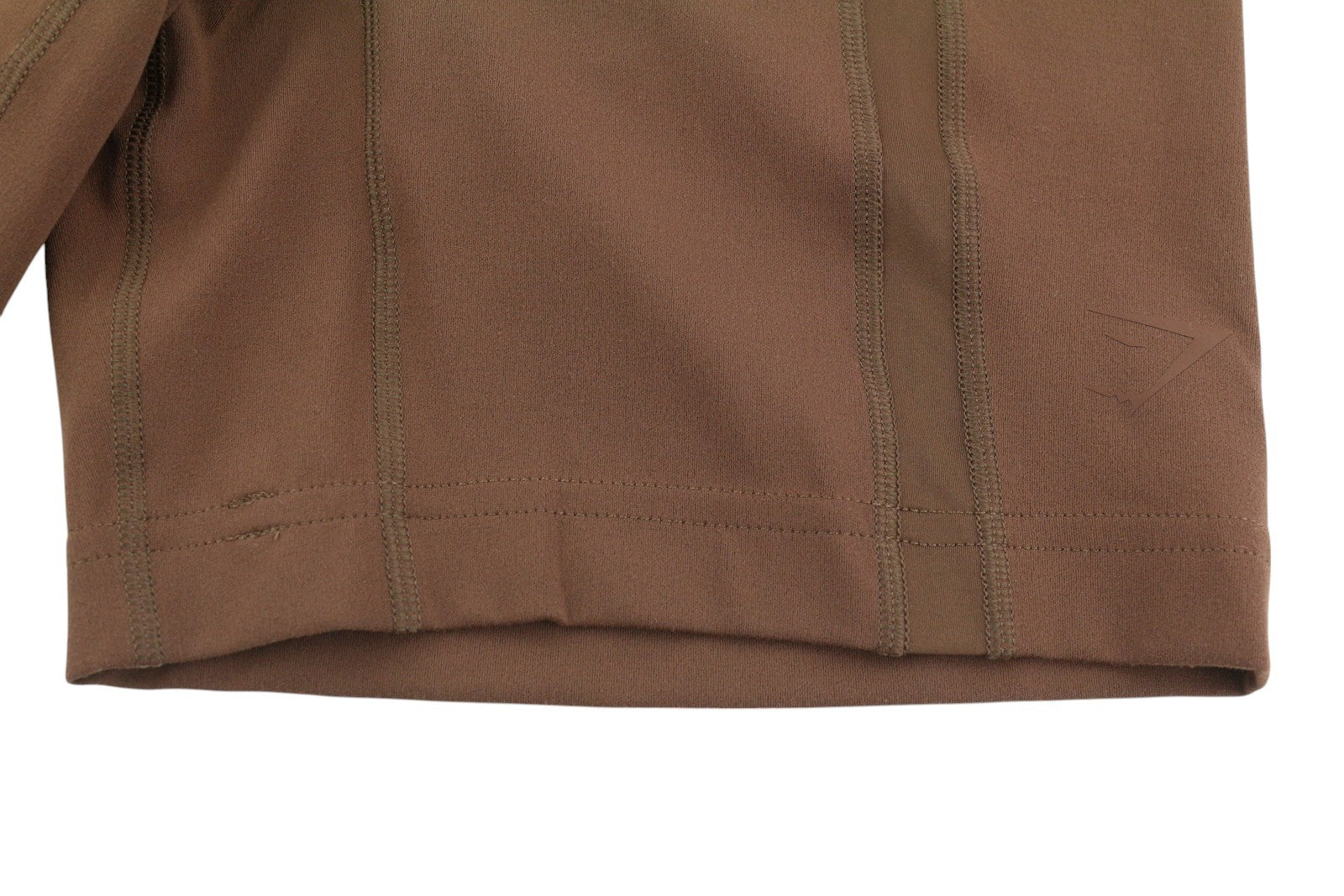 GYMSHARK Whitney moteriški šortai, rudi, su aukštu juosmeniu, tamprūs, sportiniai šortai su logotipu. 