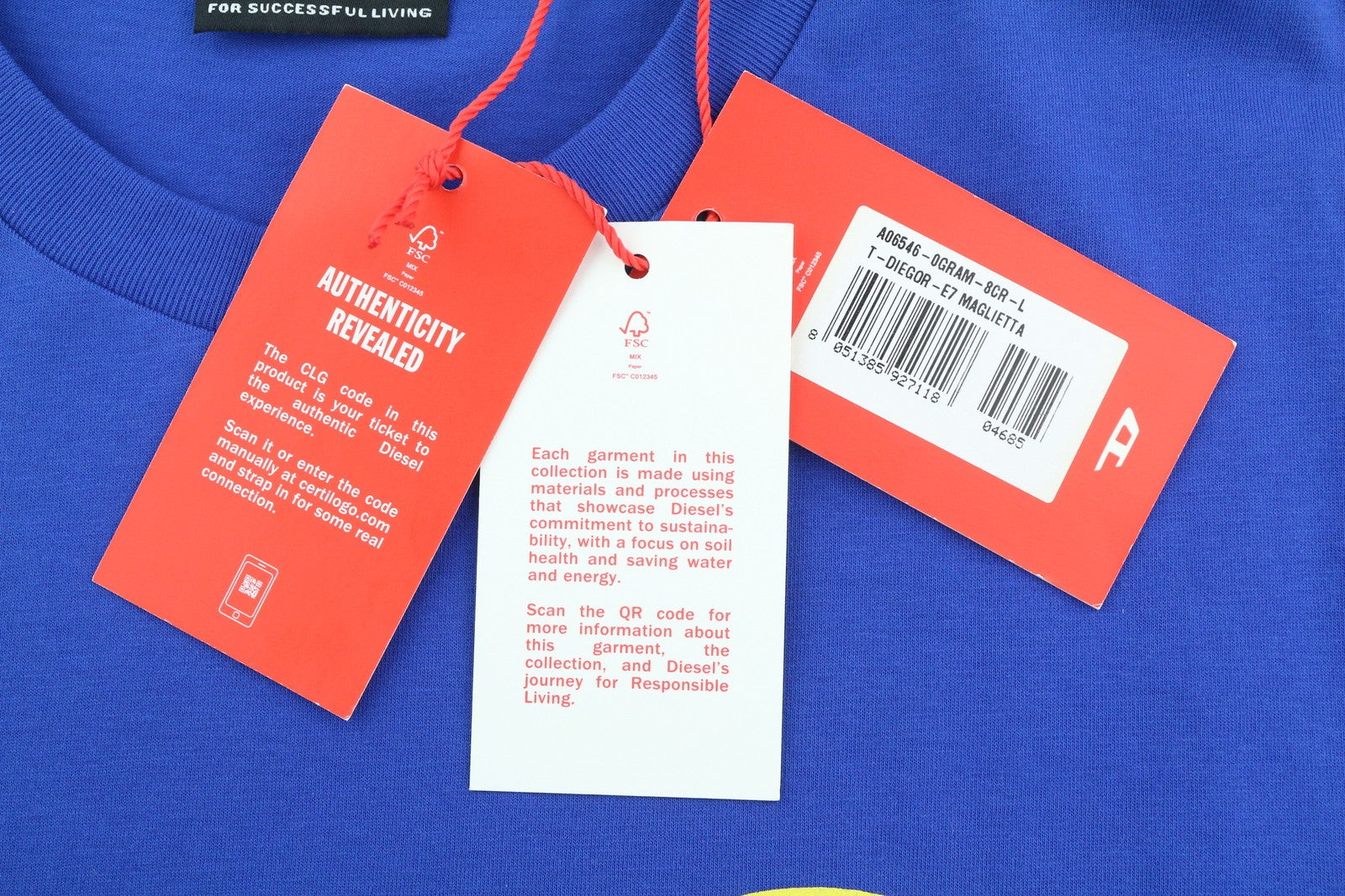 DIESEL T-Diegor-E7 vyriški marškinėliai L dydžio, mėlyni, trumpomis rankovėmis, apvalia kaklo iškirpte, su logotipu ir trikotažu. 