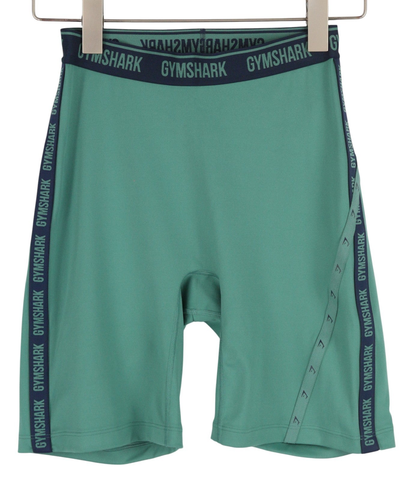 GYMSHARK Strike moteriški šortai M žali dviratininko aukštu juosmeniu tamprūs sportiniai šortai su logotipu 