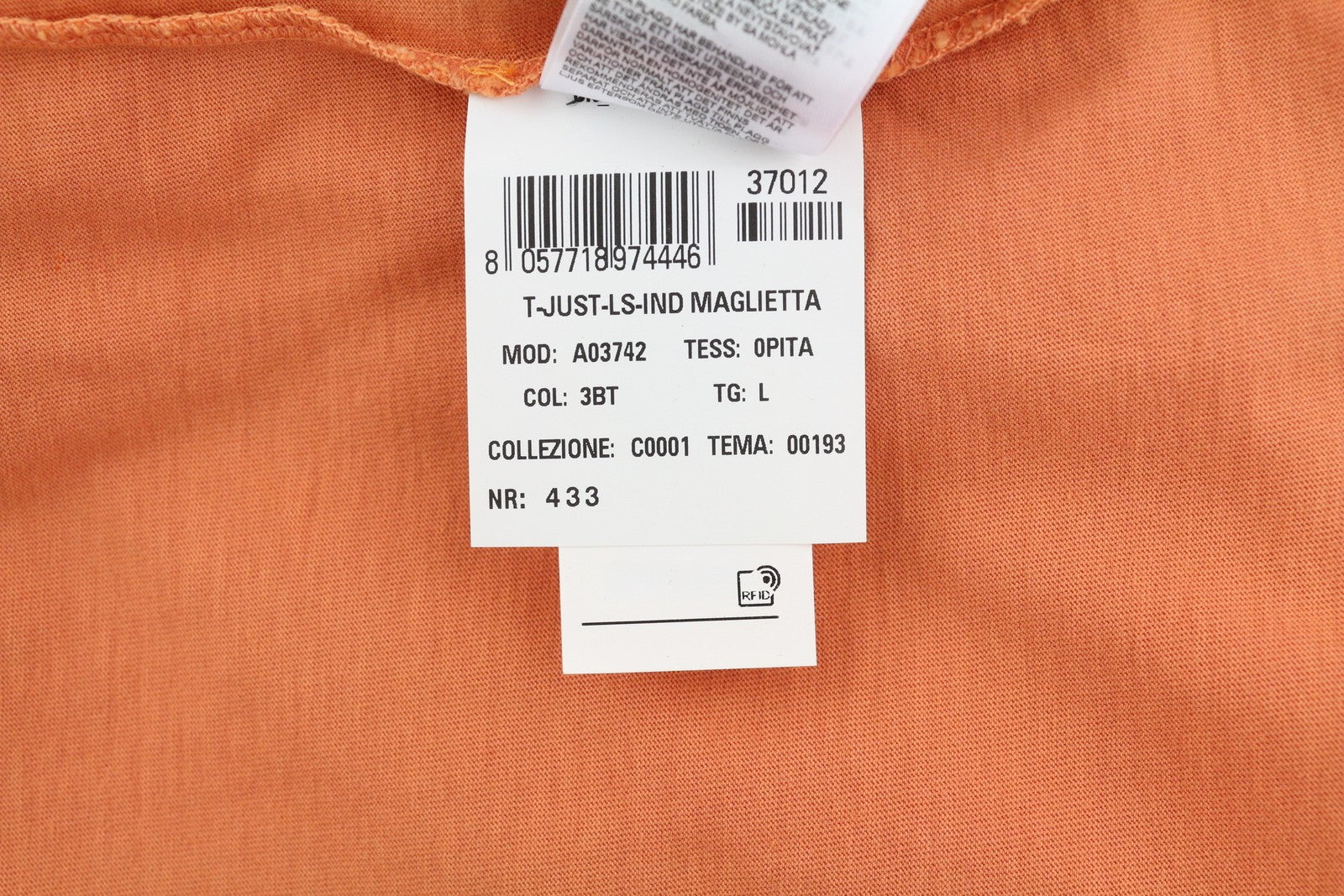 DIESEL T-Just-LS-Ind vyriški marškinėliai L dydžio, oranžiniai, ilgomis rankovėmis, apvalia apykakle, trikotažo spalvos, RRP 110 € 