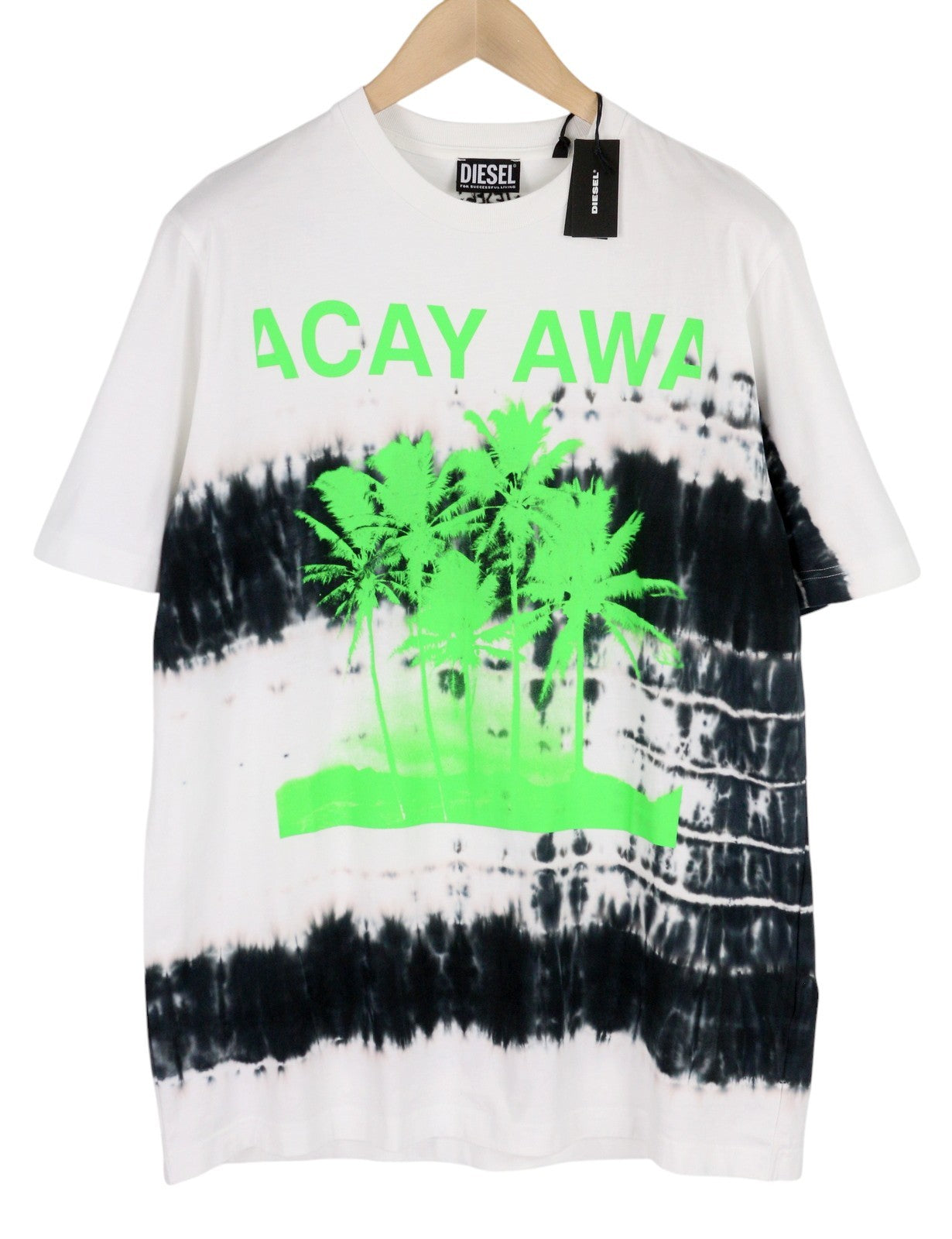 DIESEL T-Just-B51 vyriški marškinėliai L dydžio, balti, raštuoti, trumpomis rankovėmis, apvalia kaklo iškirpte, su logotipu. 