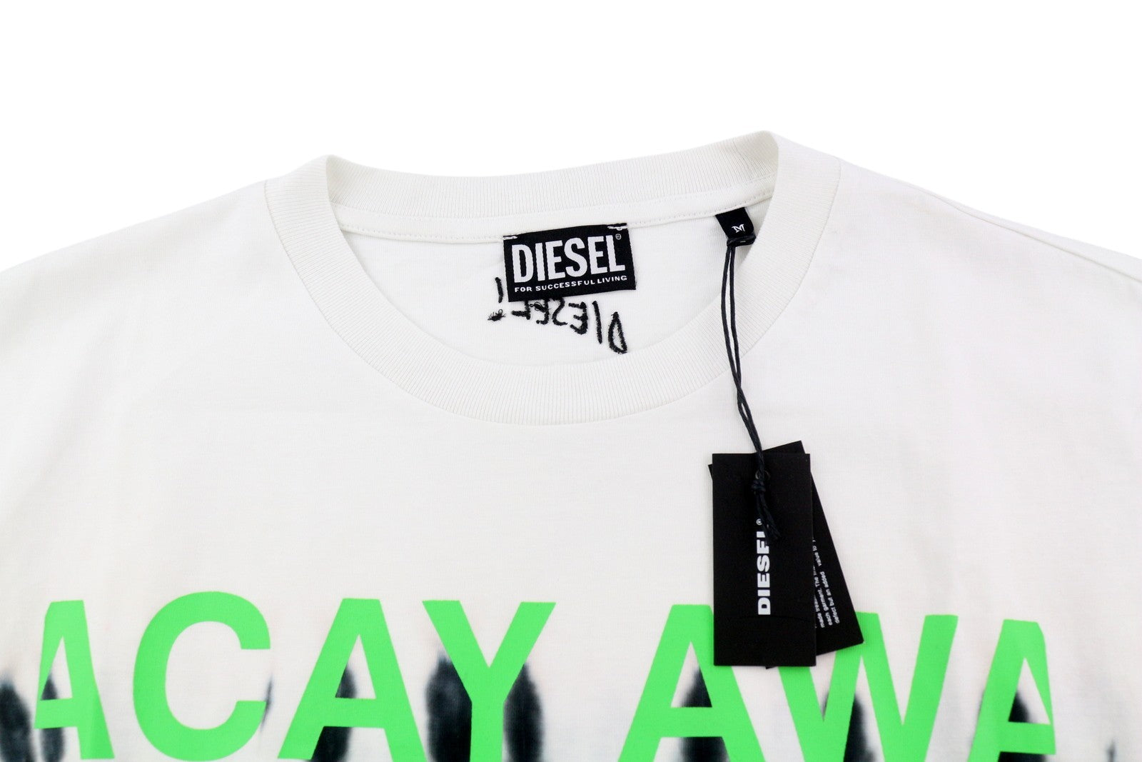 DIESEL T-Just-B51 vyriški marškinėliai M, balti, raštuoti trumpomis rankovėmis, apvalia kaklo iškirpte, su logotipu 