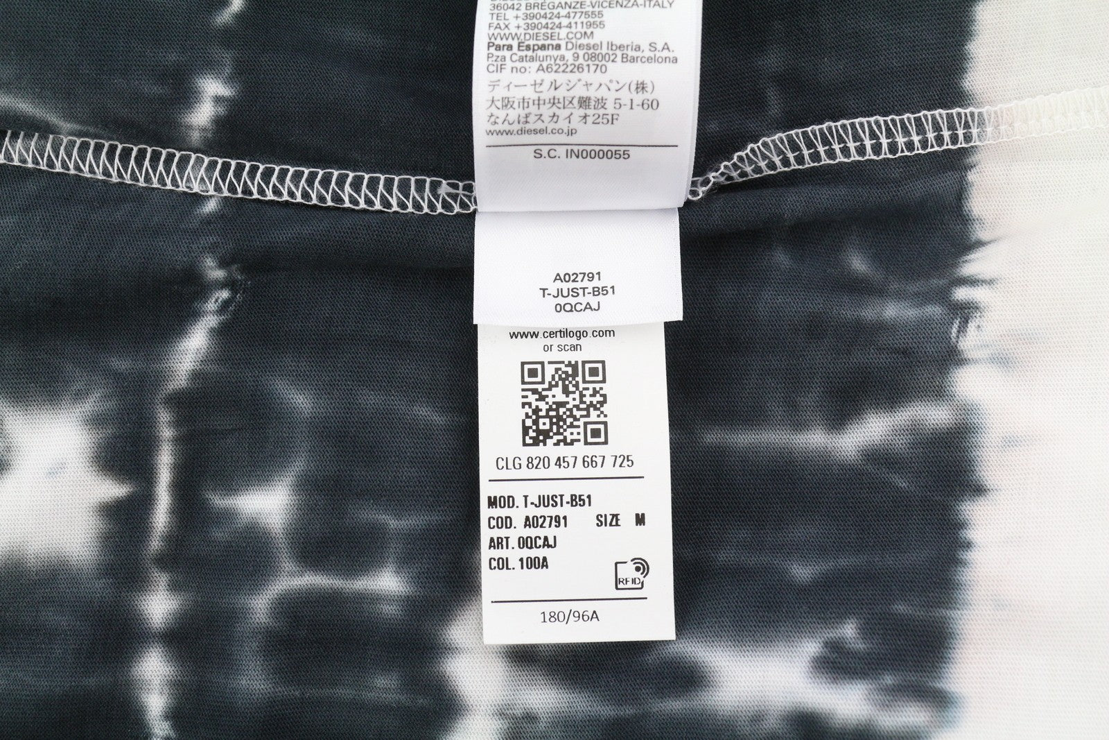 DIESEL T-Just-B51 vyriški marškinėliai M, balti, raštuoti trumpomis rankovėmis, apvalia kaklo iškirpte, su logotipu 